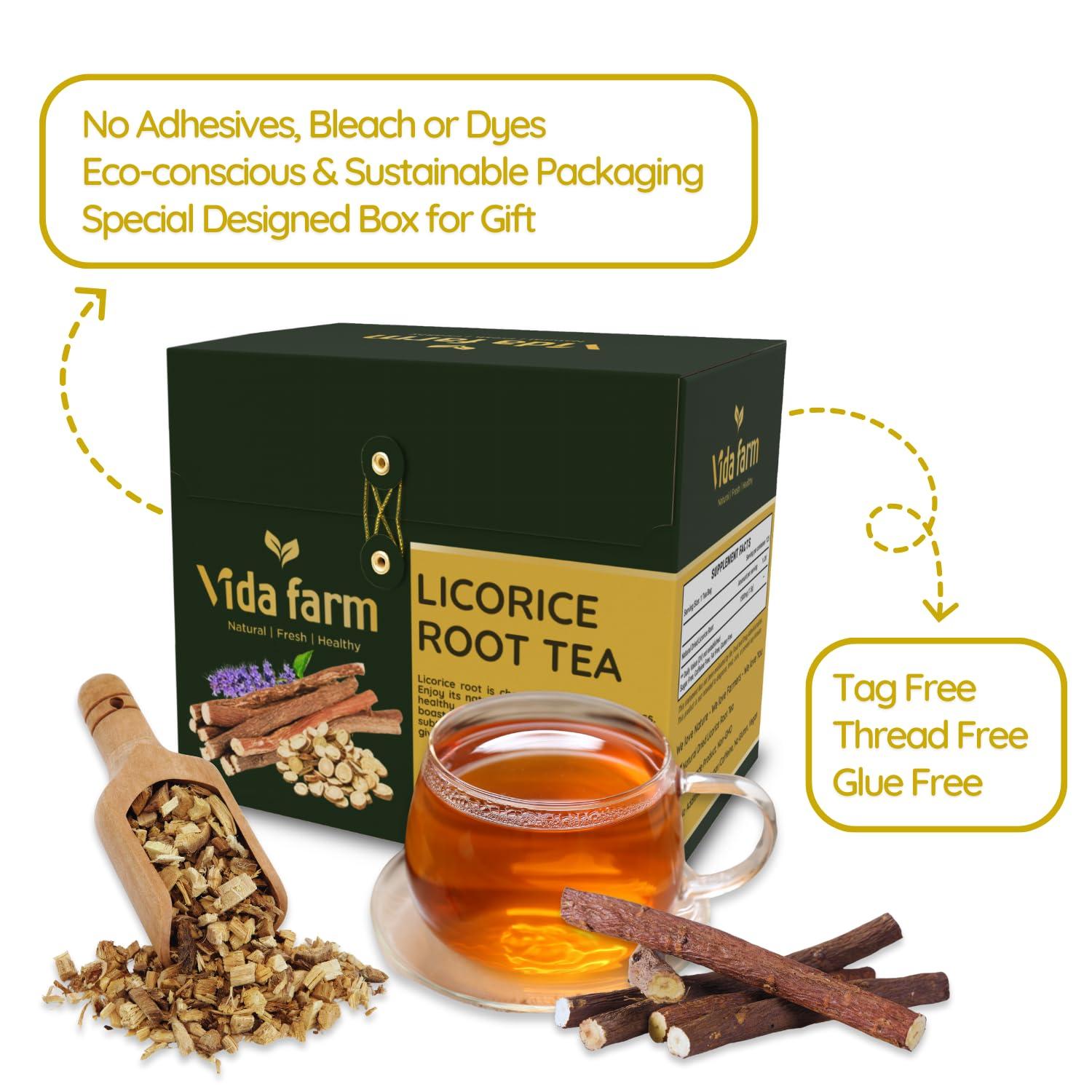 VIDA FARM VIDA FARM 125 Licorice Root Tea Bags, 100% Natural Licorice Tea Bags, Natural Sweet Dried Licorice Herbal Tea Bags, Licorice Root Tea, No Sugar, No Caffeine, Vegan