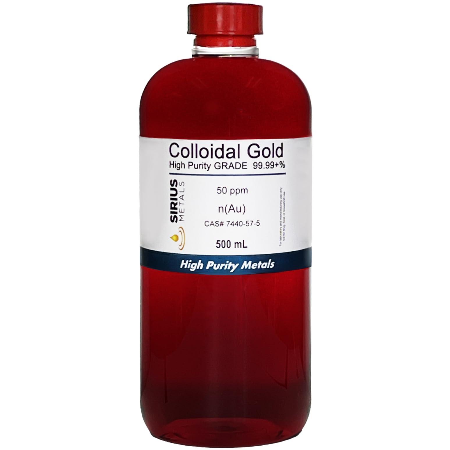 Sirius Metals True Colloidal Gold – 50 ppm - 99.99+% Purity - 500 mL (16.9 Fl Oz) in Clear BPA-Free Plastic Bottle - Made in USA