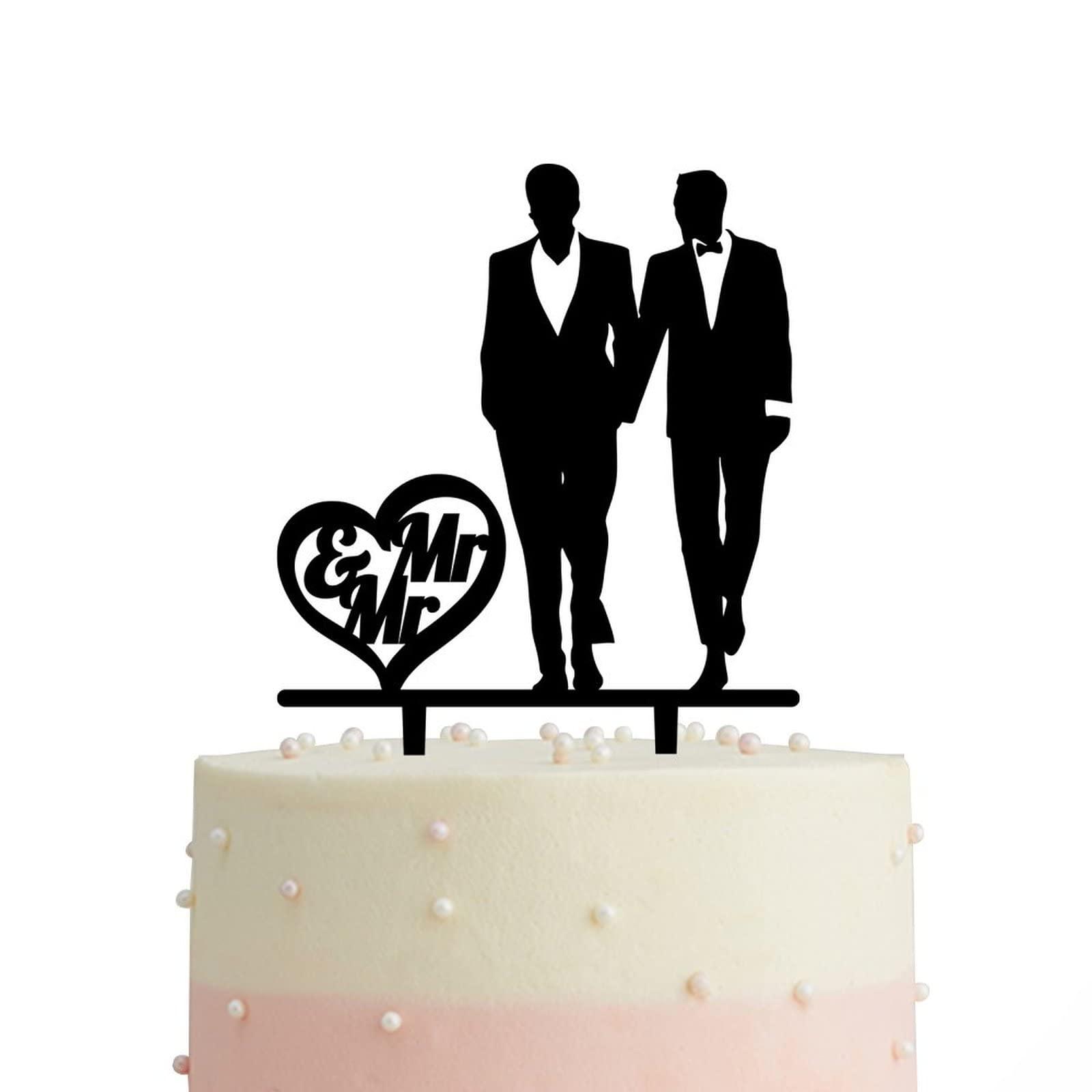 JuneLucky JuneLucky Personalized Mr & Mr Wedding Cake Topper,Gays Wedding Cake Topper,Cake Topper with Customized Last Name and Date for Wedding Anniversary Engagement Party Supplies,Acrylic