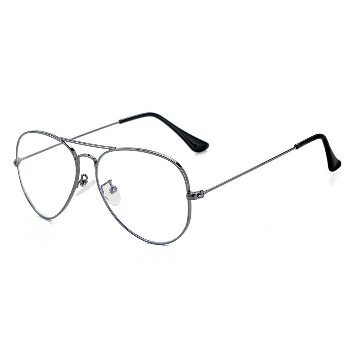 Gleyemor Classic Aviator Blue Light Glasses for Women Men, Metal Frame Clear Lens Eyeglasses (Gunmetal)