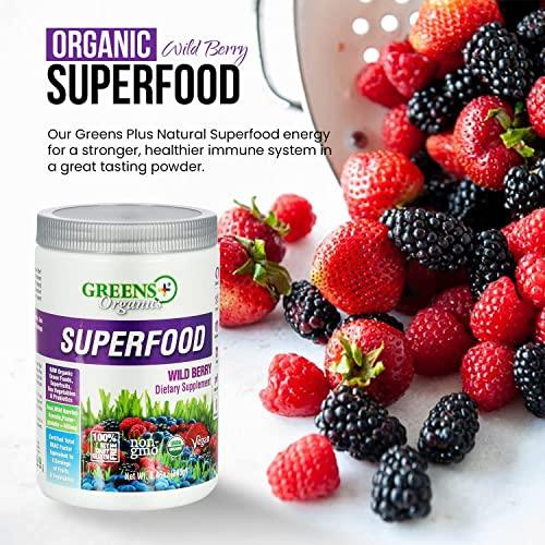 Greens+ Greens+ Organic Wild Berry Superfood Powder, Antioxidant Polyphenol, Blend for Morning Kick, Energy, Vitality Boost, Nutrition, Vibrant Health, Dietary Supplement, Vegan Soy/Dairy/Gluten Free(8.46oz)
