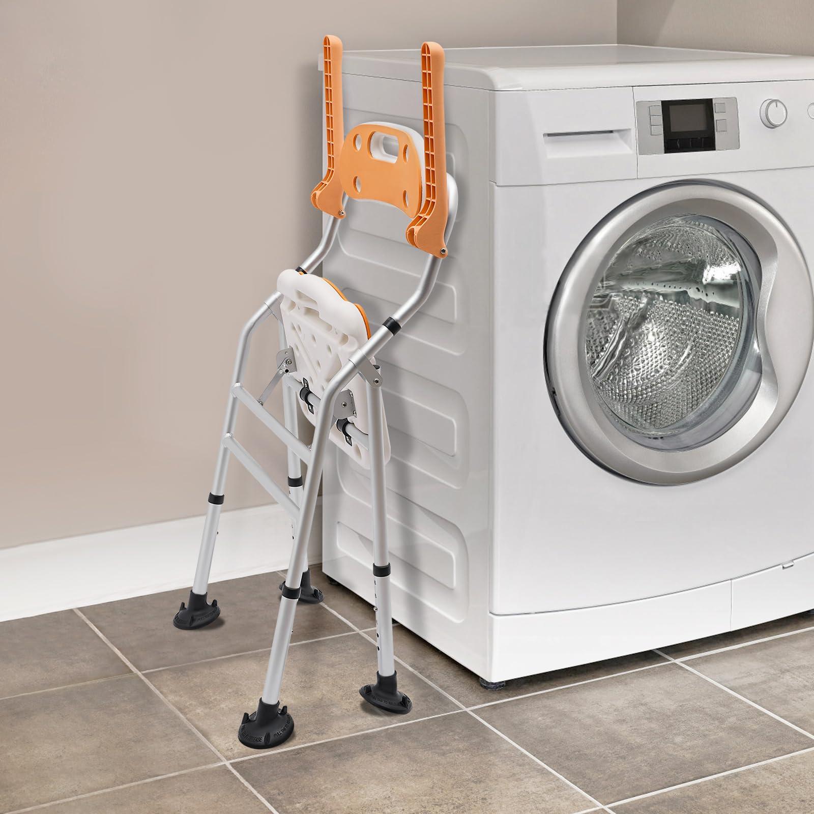 CNCEST CNCEST Folding Shower Chair, 6 Levels Height Adjustment Lightweight Bath Safety Toilet Seat with Soft EVA Cushion and Detachable 5L/1.32Gal Commode for Seniors (Orange)