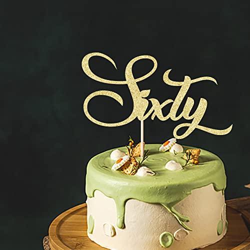 Bekaterea Gold Glitter Sixty Cake Topper,60th Birthday Cake Topper,Cheers to 60 Years Old,60th Anniversary /60th Birthday Party Decorations Supplies