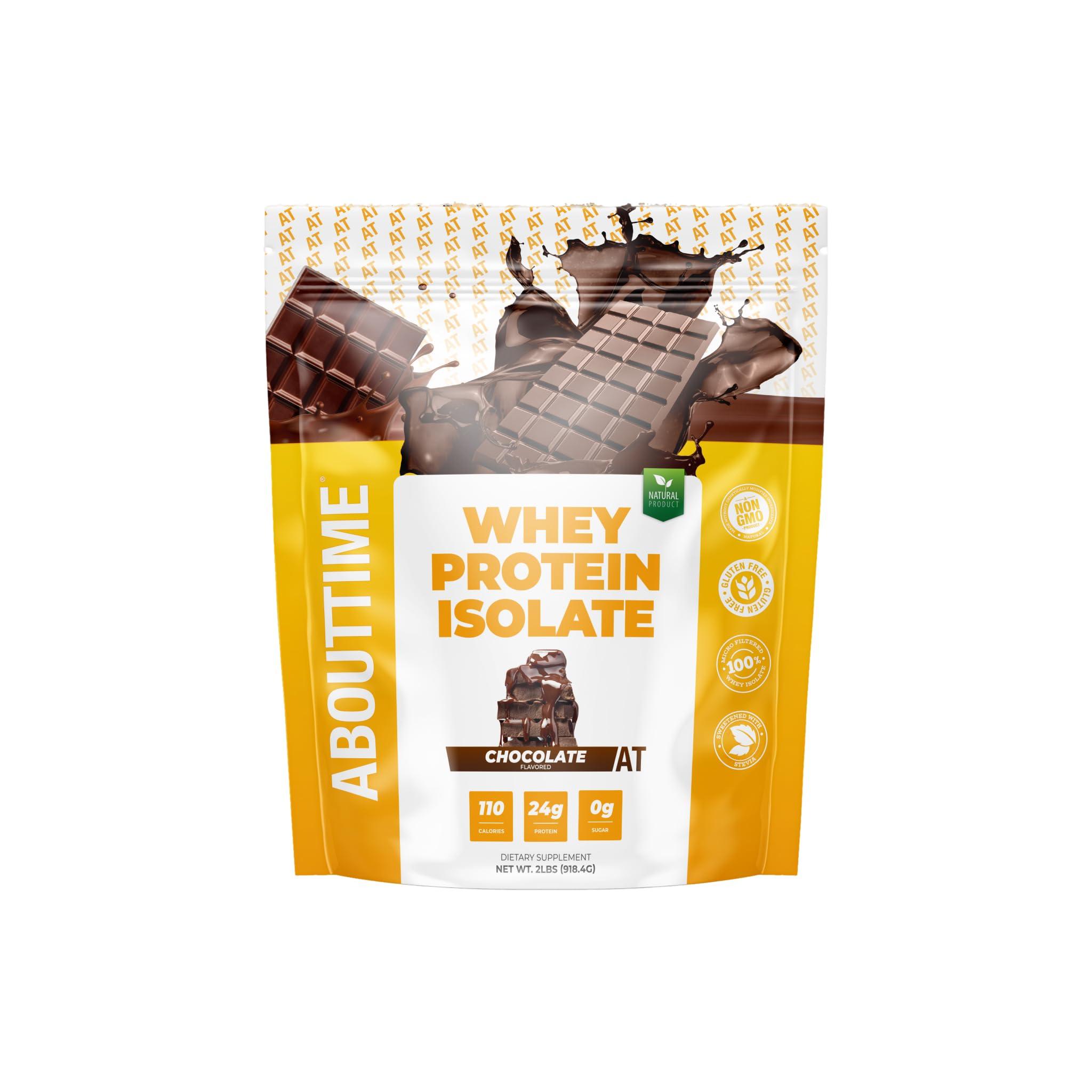 About Time About Time Whey Protein Isolate Chocolate 2lb - 25g Protein, Non-GMO, 0g Fat, 0g Sugars, No Artificial Sweeteners, 32 Servings