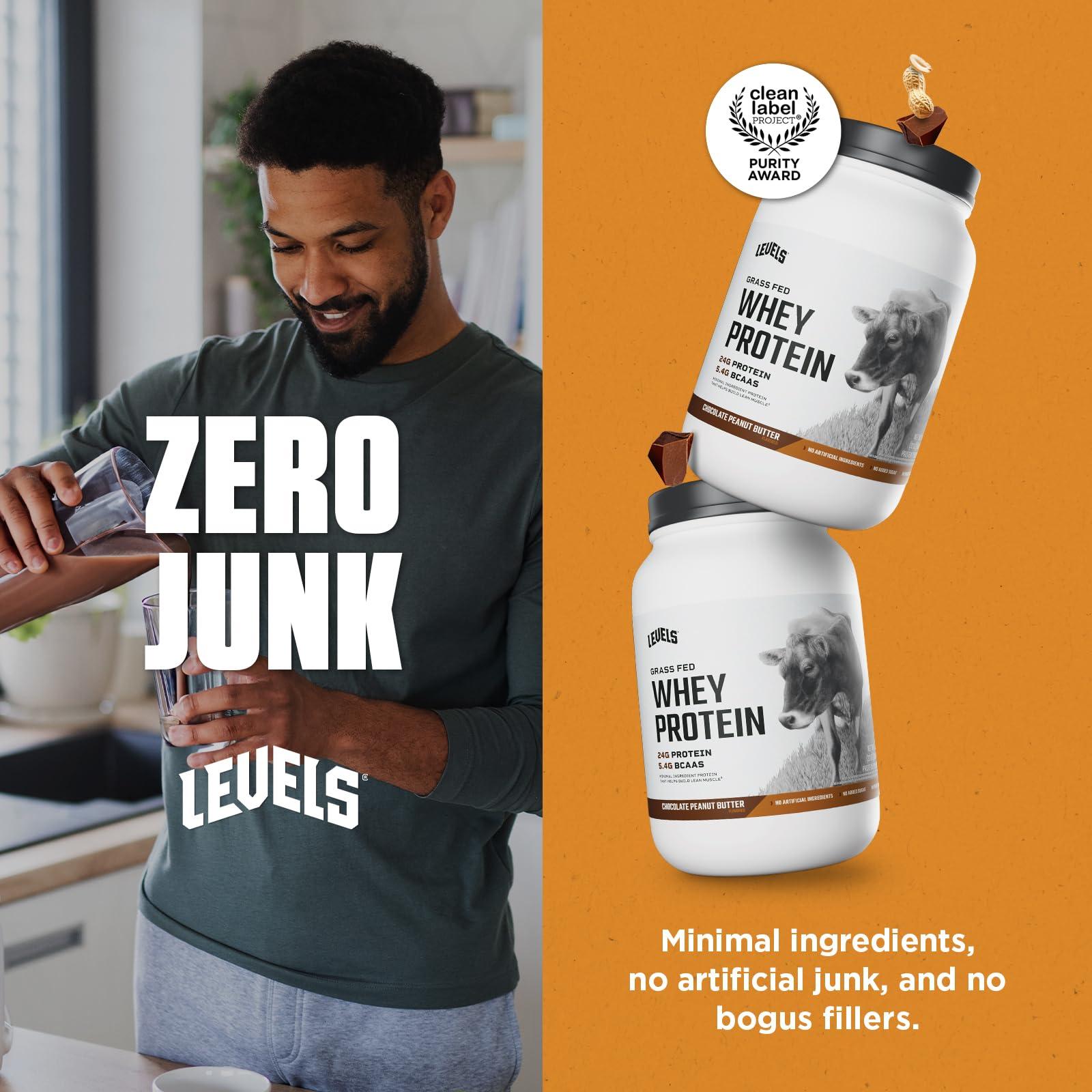Levels Nutrition Levels Grass Fed Whey Protein, No Artificials, 24G of Protein, Chocolate Peanut Butter, 2LB