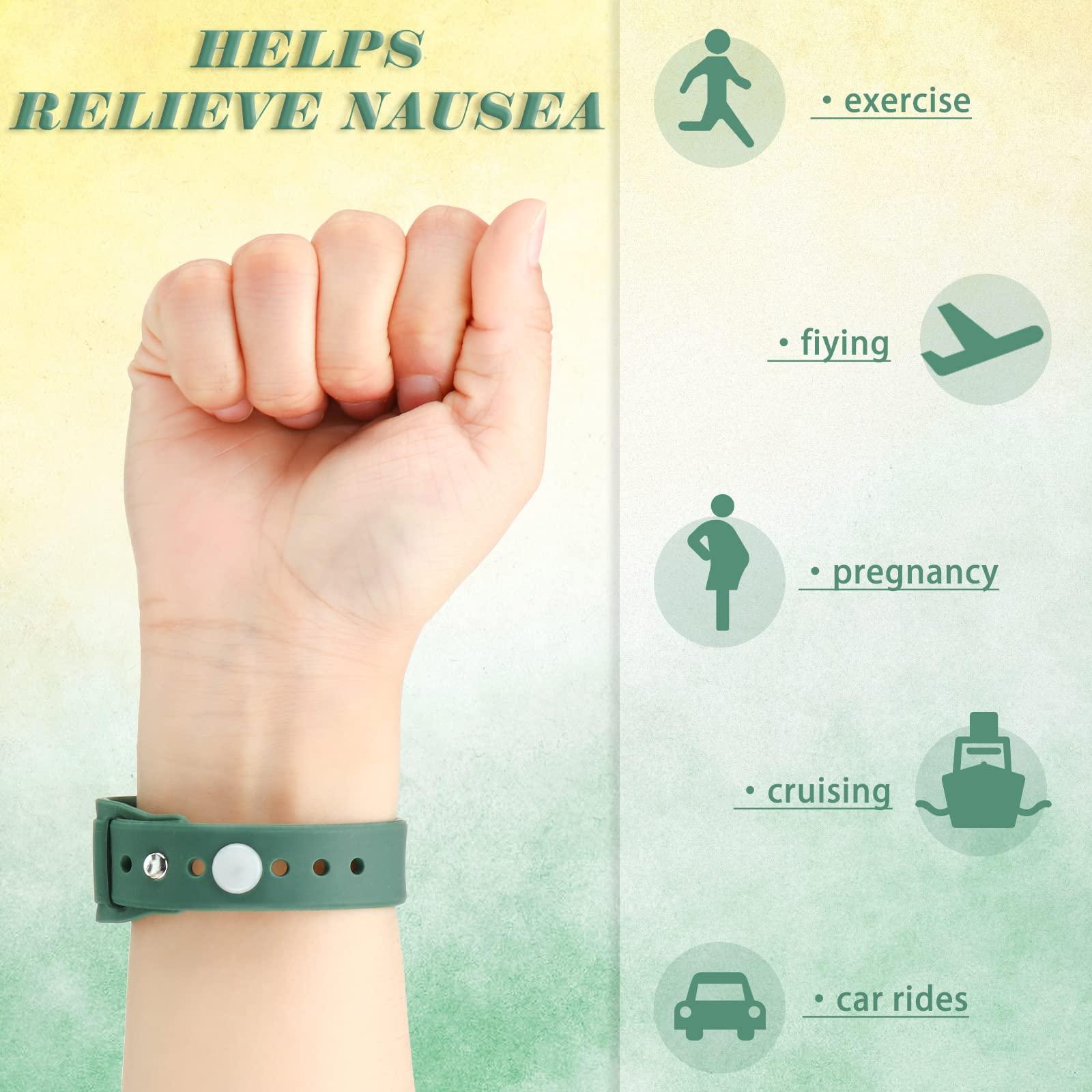 BBTO 4 Pcs Motion Sickness Bracelets Bands Sickness Adult Adjustable Acupressure Wristband Headache Relief Anxiety Relief Waterproof Band for Seasickness Car (Black, Green)