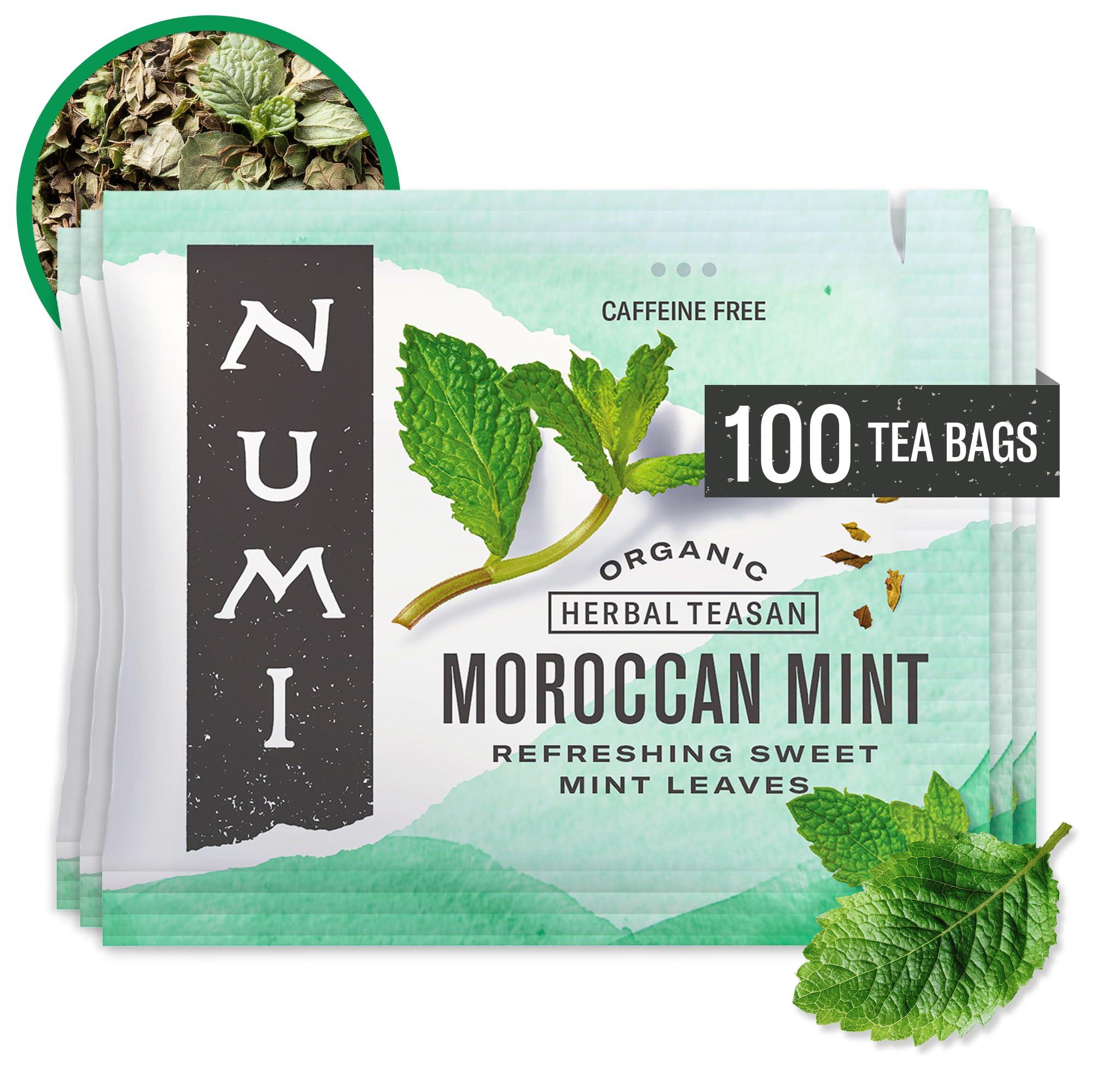 Numi Numi Organic Moroccan Mint Tea, 100 Tea Bags, Refreshing Nana Mint, Caffeine Free Herbal Tea