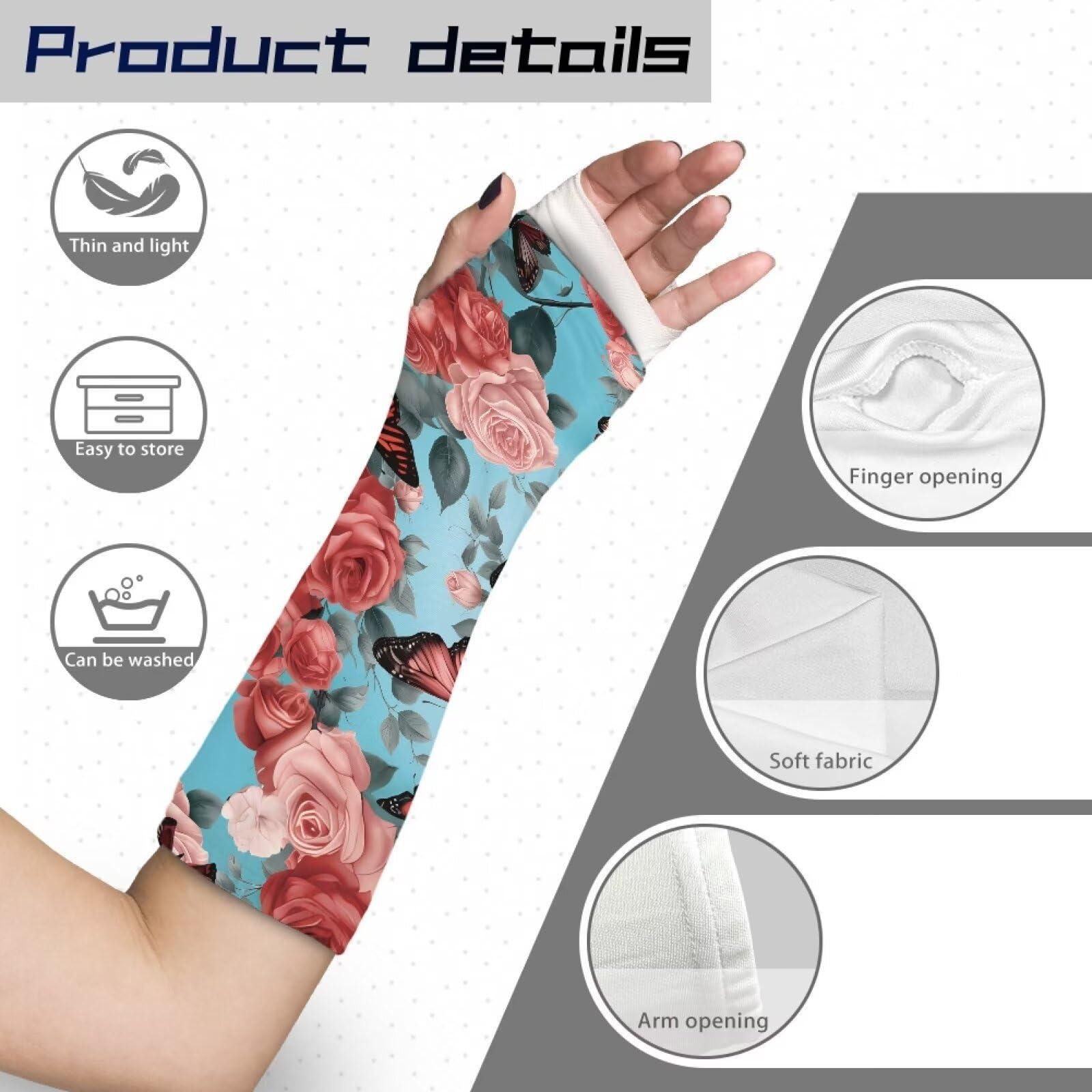 Gomyblomy Gomyblomy Roses Butterfly Arm Cast Cover Elastic Short Cast Protector for Women Breathable Washable Arm Cast and Bandage Covers Protection Reusable Cast Sleeve for Bath Shower