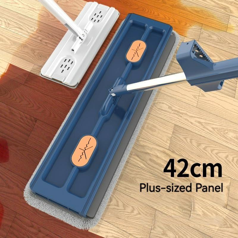 Haraketlt 2024 Large Flat Mop - 360 Rotating Adjustable Cleaning Mop with Dewatering Scraper, 54\" Extendable Long Handle Wet and Dry Mop with 2 Reusable Microfiber Pads for Floor Wall Bed (A-Blue)