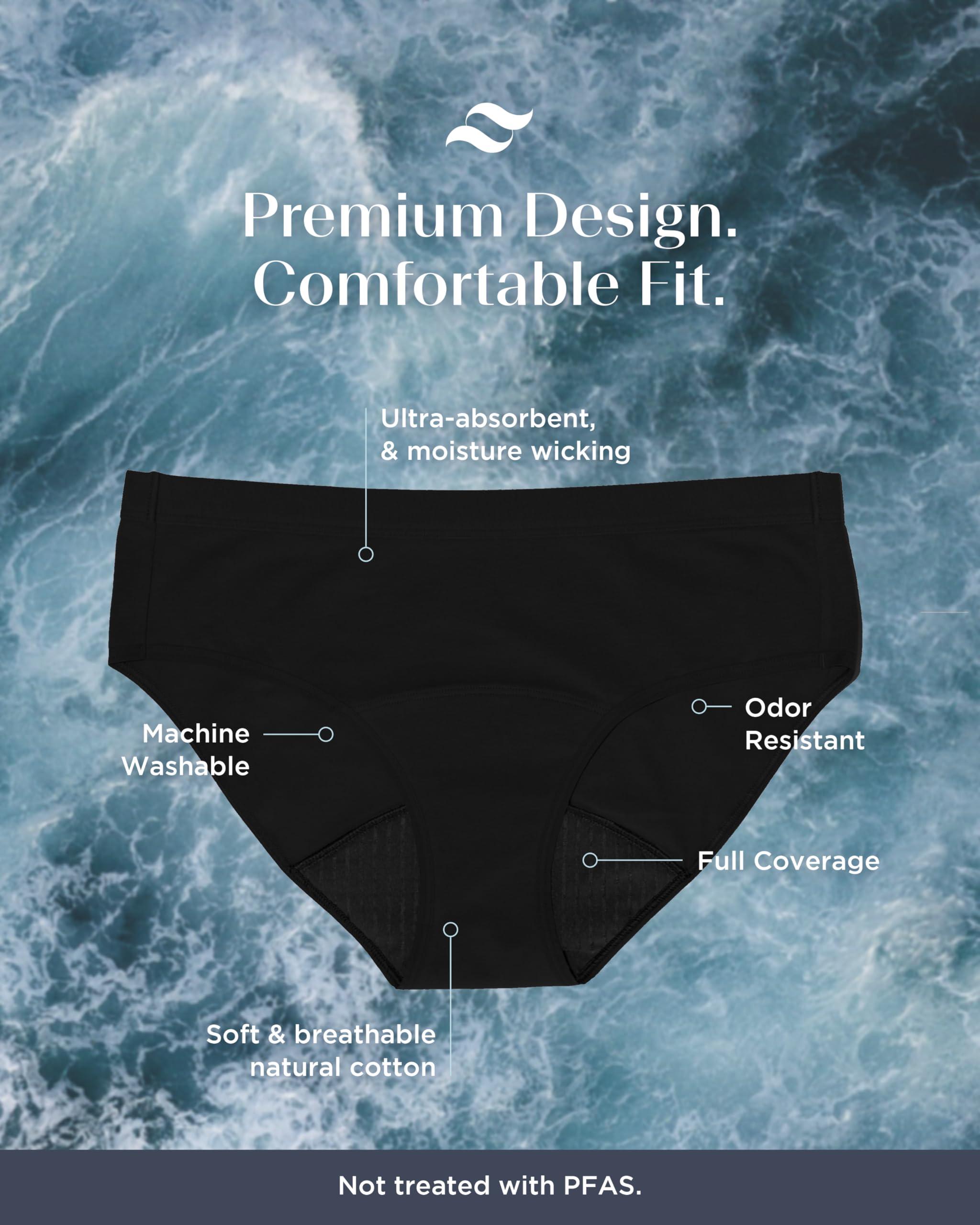 saalt Saalt EveryWear Cotton Brief - Leakproof Period Underwear - Mid-Rise, Full Coverage Womens Underwear - Reusable & Washable - Replaces 3 Pads or 4 Tampons - Small, Volcanic Black