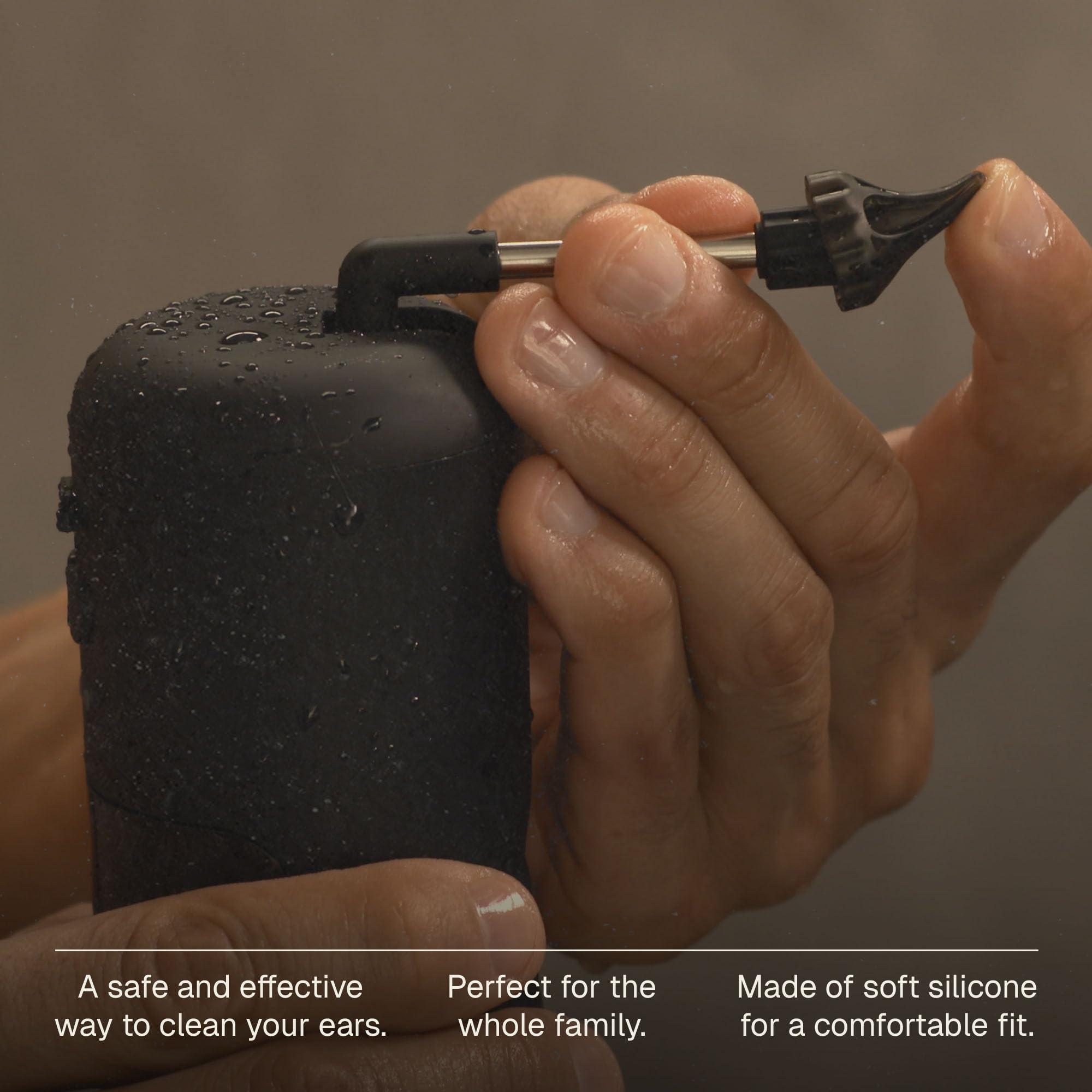 Black Wolf Wush Water Powered Ear Cleaner by Black Wolf, 6 Reusable Replacement Tips - Electric Triple Jet Stream with 3 Pressure Settings Prevents Ear Wax Buildup - Ear Wax Removal Kit