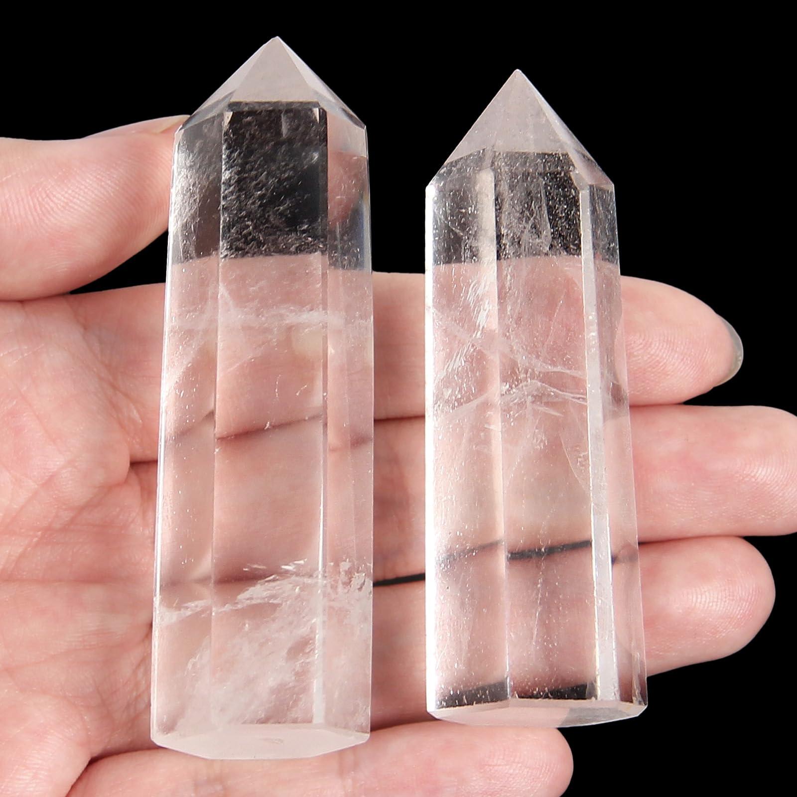 Orientrea Clear Quartz Crystal Wand-2 Pcs 2.4''-2.8'' Natural Clear Quartz Crystal Wands, Healing Crystal and Stones, Natural Clear Quartz Stone Tower, Gift Box Packaging