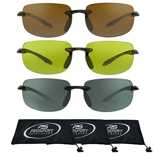 proSPORT proSPORT BIFOCAL Reading Sunglasses +2.25 Grey with Black Frame, HD & Yellow Lens with Tortoise Frame