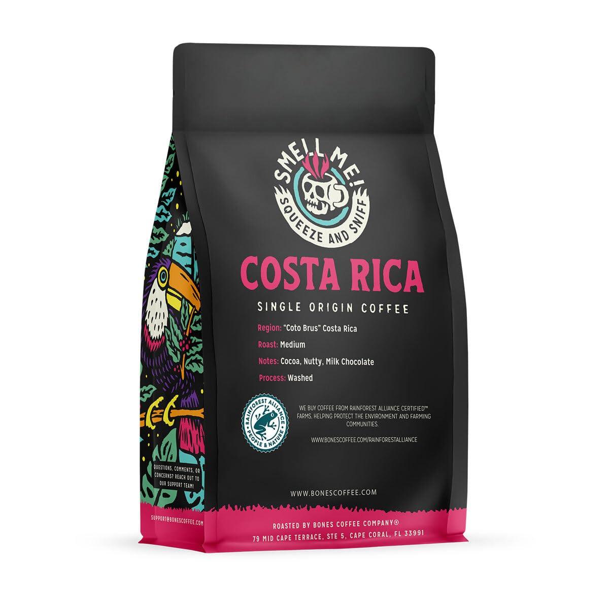 Bones Coffee Company Bones Coffee Company Costa Rica Single-Origin Coffee Beans, Medium Roast Ground Coffee Gifts Low Acid Gourmet, Cocoa, Nutty, Milk Chocolate Notes (12 oz)