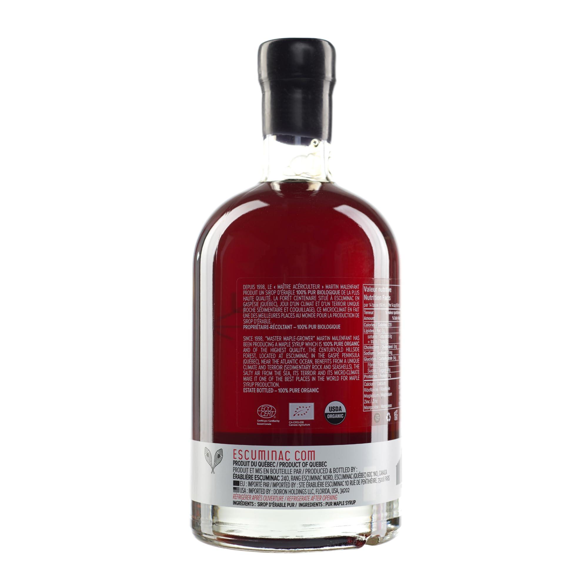Escuminac Escuminac Late Harvest, Organic Maple Syrup - Canada Grade A 16.9 fl oz - Dark Robust Taste - Authentic & Pure Canadian Maple Syrup - Great Gift