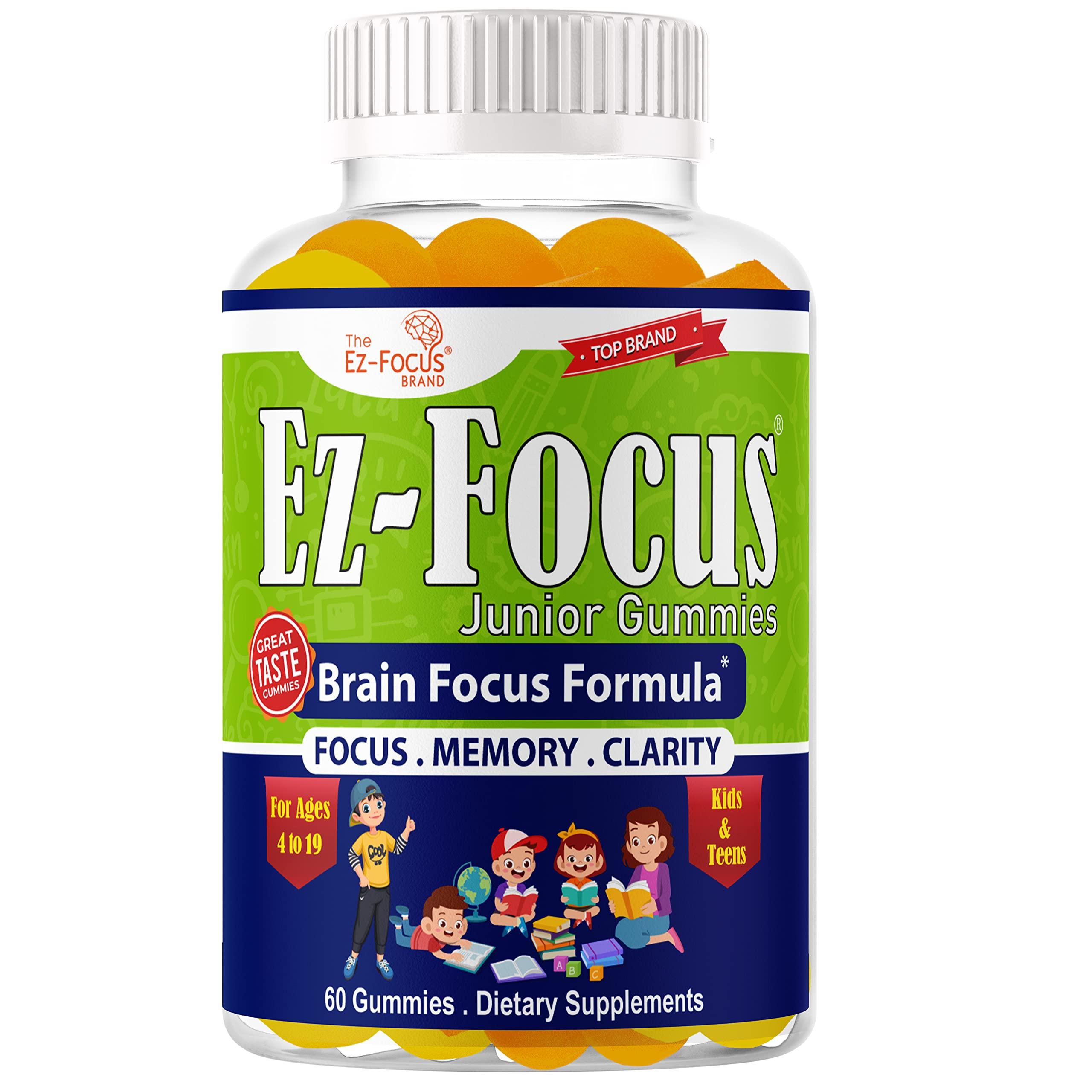 Ez-Focus Ez-Focus Junior Brain Vitamins & Memory Supplements for Kids & Teens, Focus Supplements, Support Memory, Attention, Focus & Clarity, Tasty 60 Chewable Gummies