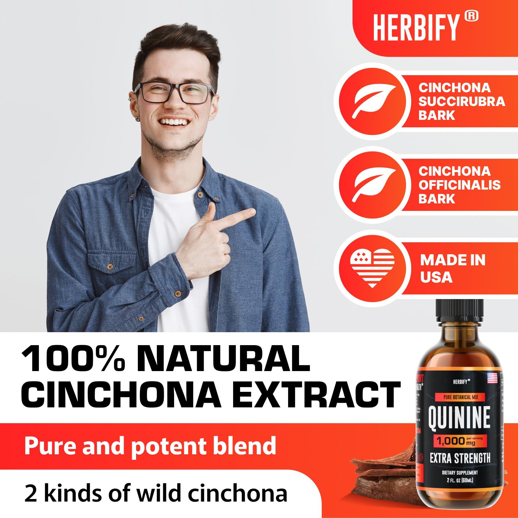 HERBIFY HERBIFY Quinine Tincture - Quinine Liquid Extract for Healthy Digestion & Leg Cramp - Quinine Cinchona Supplement for Better Absorption - US Made Product - for Men & Women 2oz (60ml)