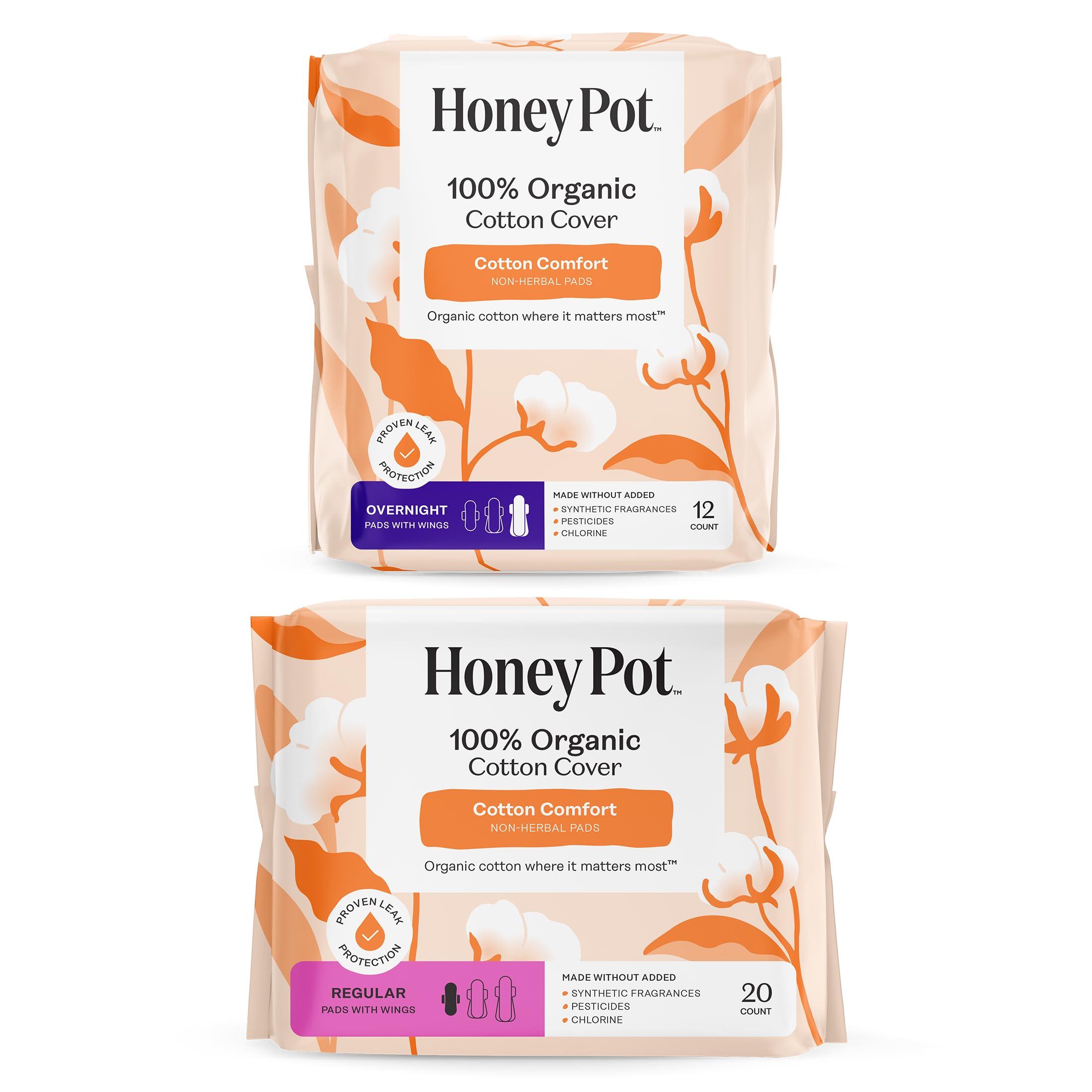 The Honey Pot Company The Honey Pot Company - Pads for Women - Non-Herbal Overnight & Regular Flow Bundle - Organic Cotton Cover & Ultra-Absorbent Pulp Core - Sanitary Pads for Women - Feminine Care - FSA & HSA Eligible