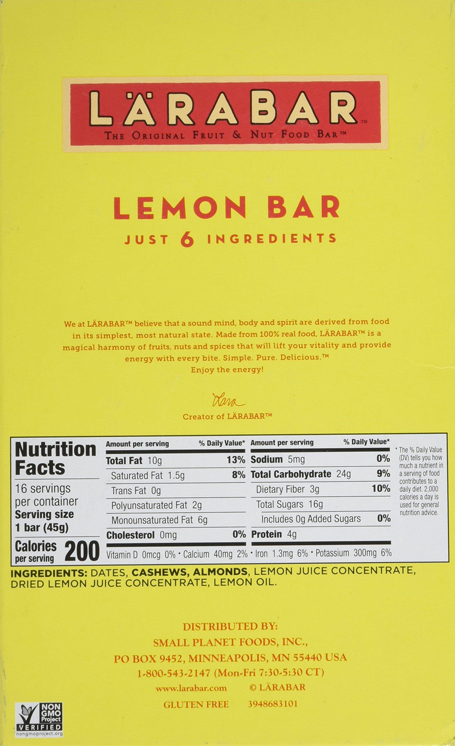 LÄRABAR Larabar Gluten Free Snack Bars Variety Box, Vegan, 8 Flavors, 1.7oz, 16ct & Gluten Free Bar, Lemon, Whole Food, Dairy Free Snacks, 1.6 Ounce (Pack of 16)