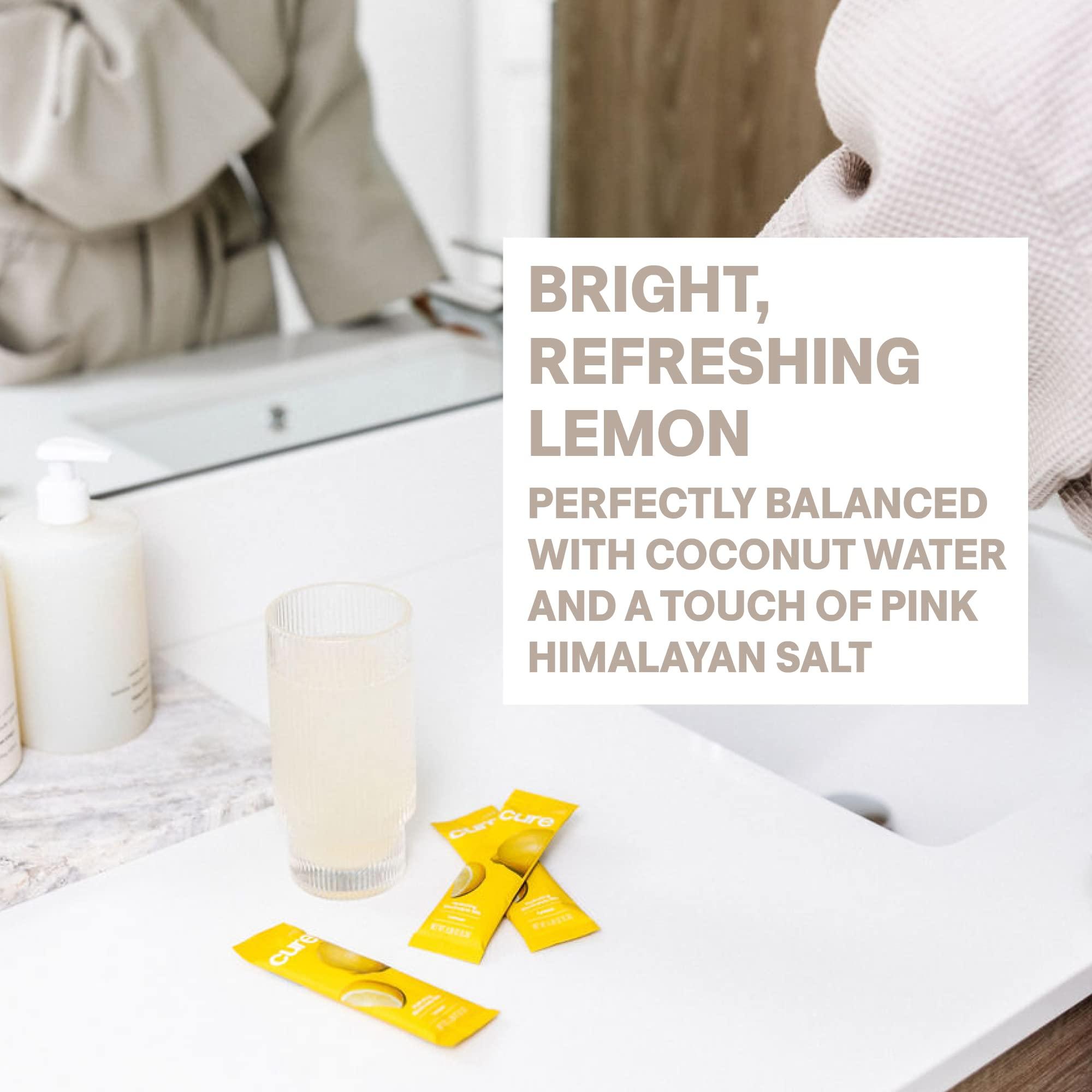 Cure Hydration Cure Hydrating Plant Based Electrolyte Mix | Powder for Dehydration Relief | Made with Coconut Water | Non-GMO | No Added Sugar | FSA & HSA | Vegan | Paleo | Pouch of 14 Packets - Lemonade