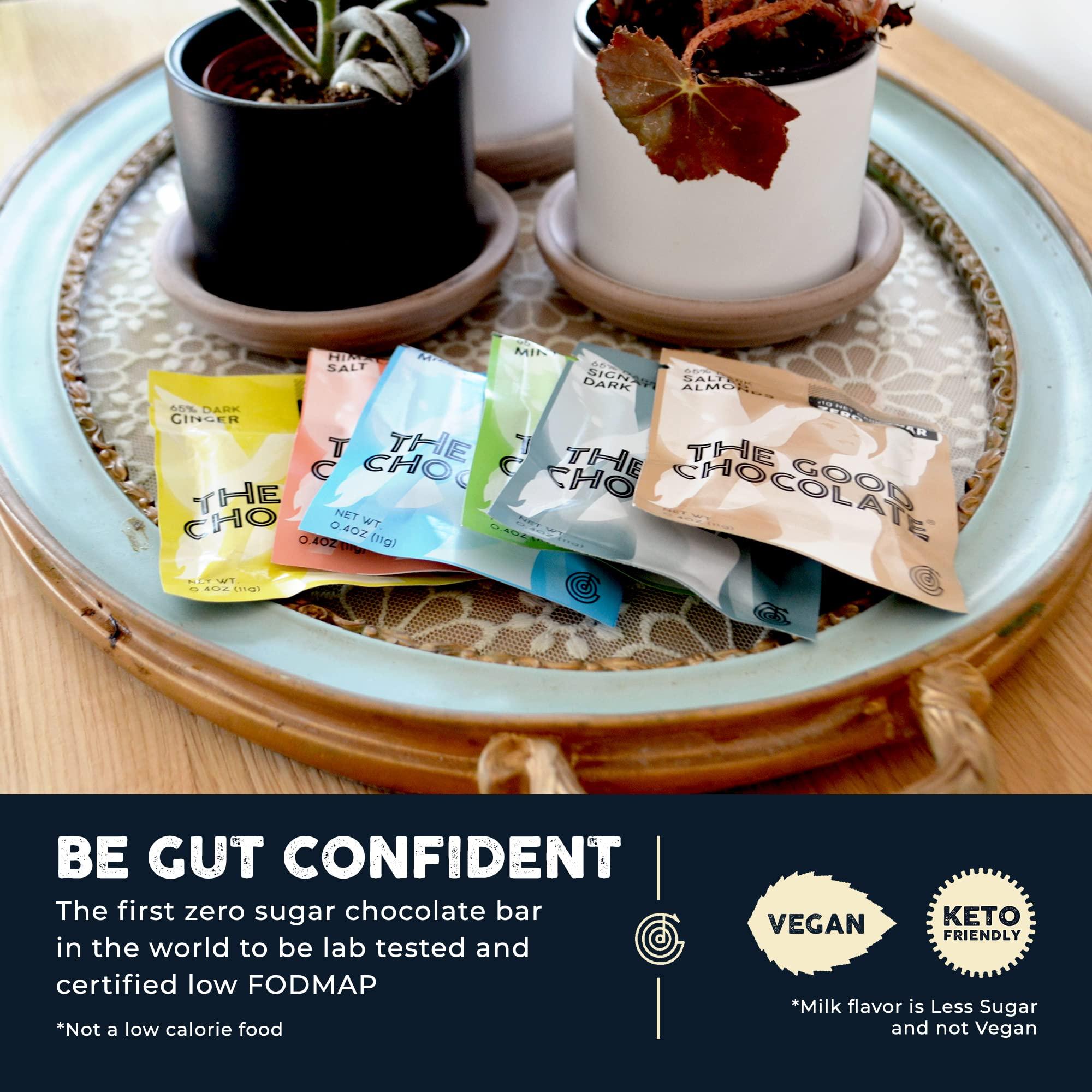 The Good Chocolate THE GOOD CHOCOLATE - Keto Chocolate Variety Pack with Zero Sugar & Lower Net Carb Snack - Keto Chocolate Bars offer Lower Calorie Chocolate Candy - Keto Snacks Low Carb - 6 Flavors, 18 Square Pack