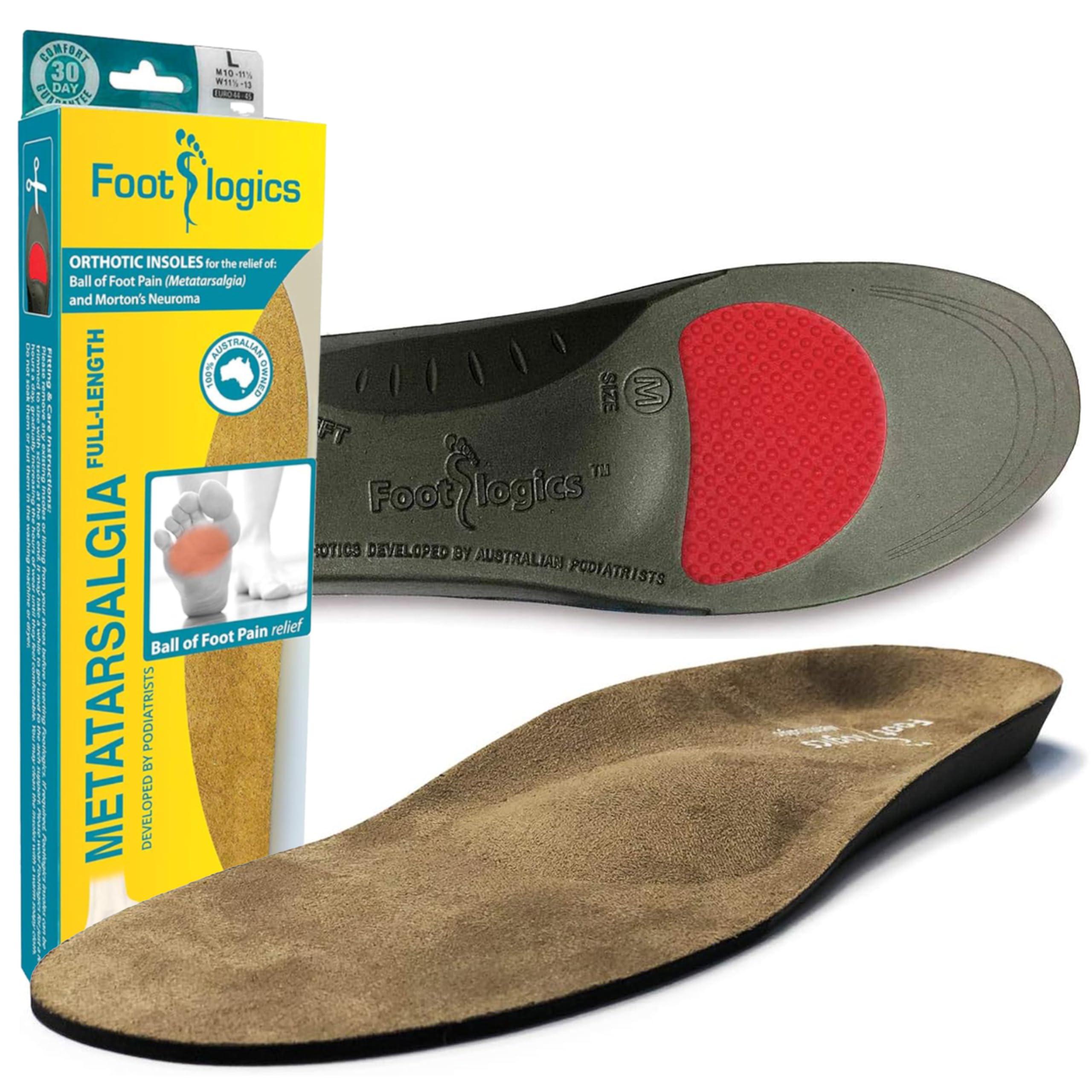 Foot logics Footlogics Orthotic Shoe Insoles with Built-in Raise for Ball of Foot Pain, Morton’s Neuroma, Flat Feet - Metatarsalgia, Pair (Full Length, Large (Men's 10-11.5, Women's 11.5-13))