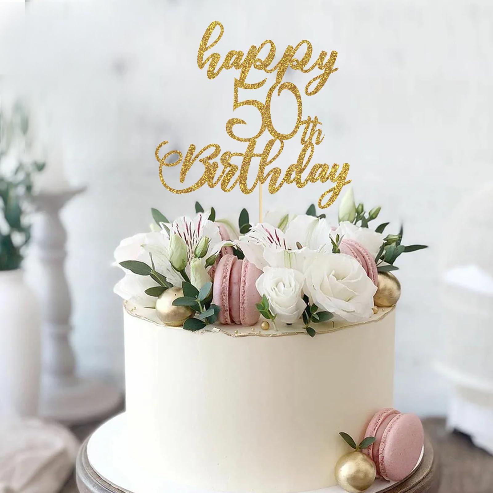 ZlZOXZECX Happy 50th Birthday Cake Topper Glitter 50 & Fabulous Cheers to 50 Years for 50th Birthday Theme Party Supplies Gold