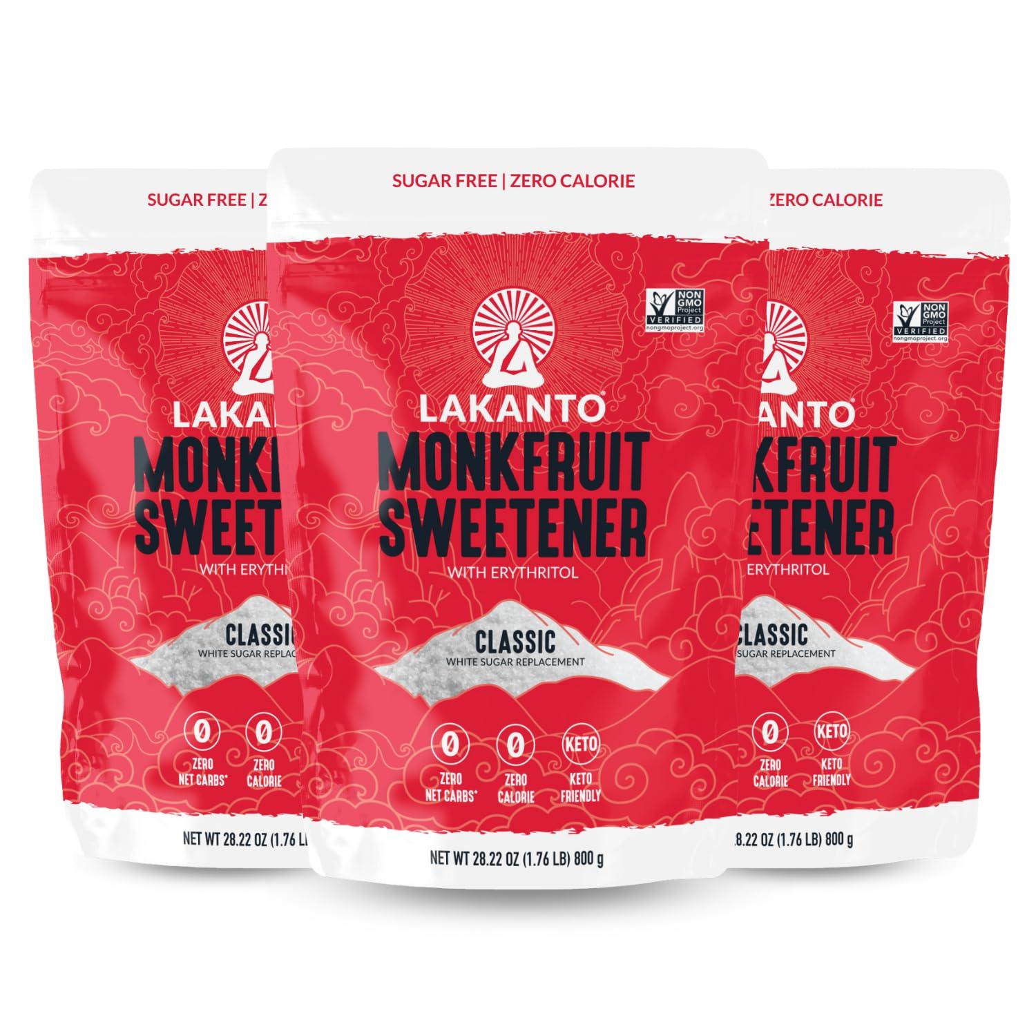 Lakanto Lakanto Classic Monk Fruit Sweetener with Erythritol - White Sugar Substitute, Zero Calorie, Keto Diet Friendly, Zero Net Carbs, Baking, Extract, Sugar Replacement (Classic White - 1.76 lb Pack of 3)