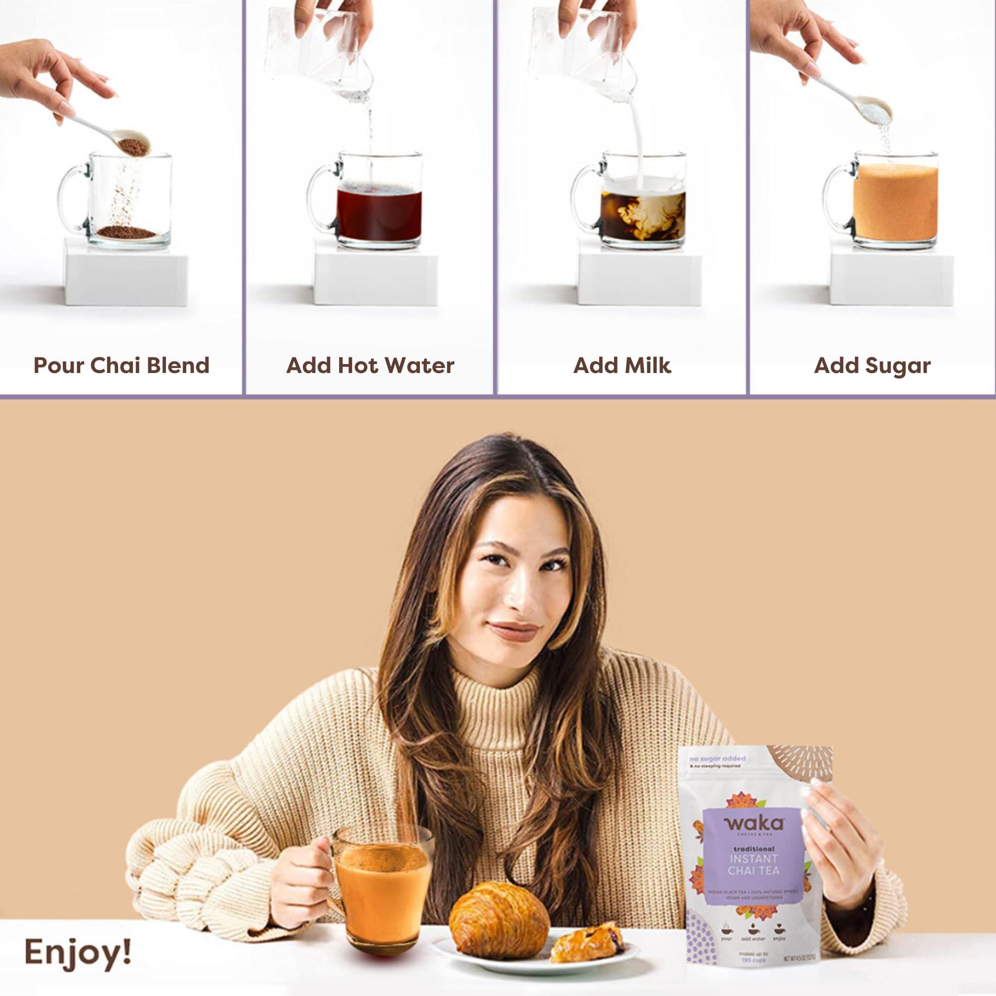 Waka Coffee Waka, Premium Black Tea Powder, Premium Instant Chai Tea, Premium Butterscotch Instant Coffee, Bulk Bags Bundle