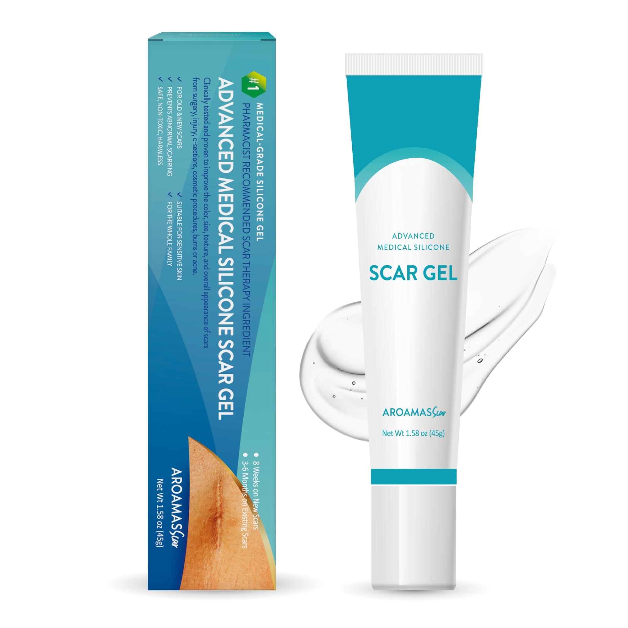 Aroamas Scar Aroamas Scar Advanced Scar Gel - Medical-Grade Silicone Scar Gel for Surgical Scars, for Face, Scar gel with silicone for Keloids, C-Section, Cosmetic Procedures, Burns, Injuries - 45g