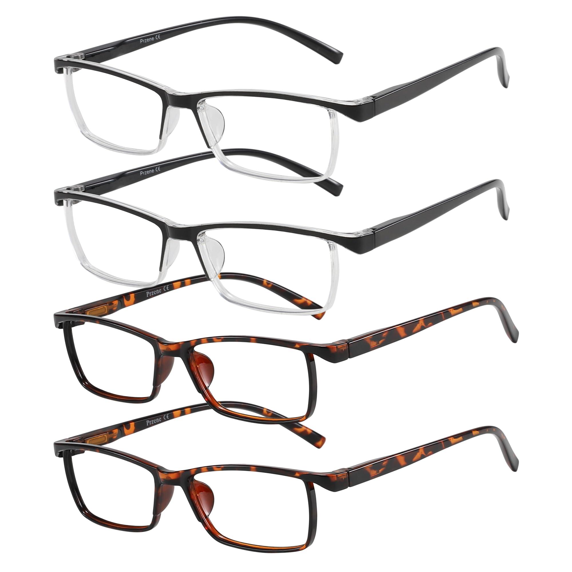 Przene Przene 4 Pack Rectangle Reading Glasses for Men Women Blue Light Blocking Readers Black/Demi Brown 1.25