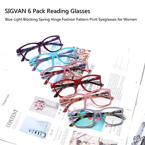 SIGVAN SIGVAN Ladies Reading Glasses Blue Light Blocking Spring Hinge Fashion Pattern Print Eyeglasses for Women (mix colors, 1.25, multiplier_x)