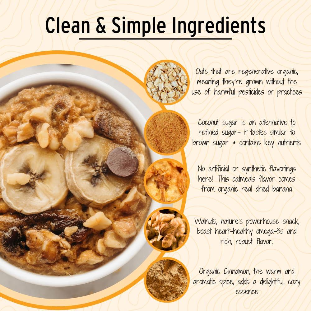 Wildway Wildway Organic Rolled Oats, Overnight Oats | Glyphosate-Free, Gluten-Free Oatmeal | Non-GMO, Plant-Based Protein | Regenerative, Sustainable, Traceable Organic Oats | Banana Nut | 9 Oz