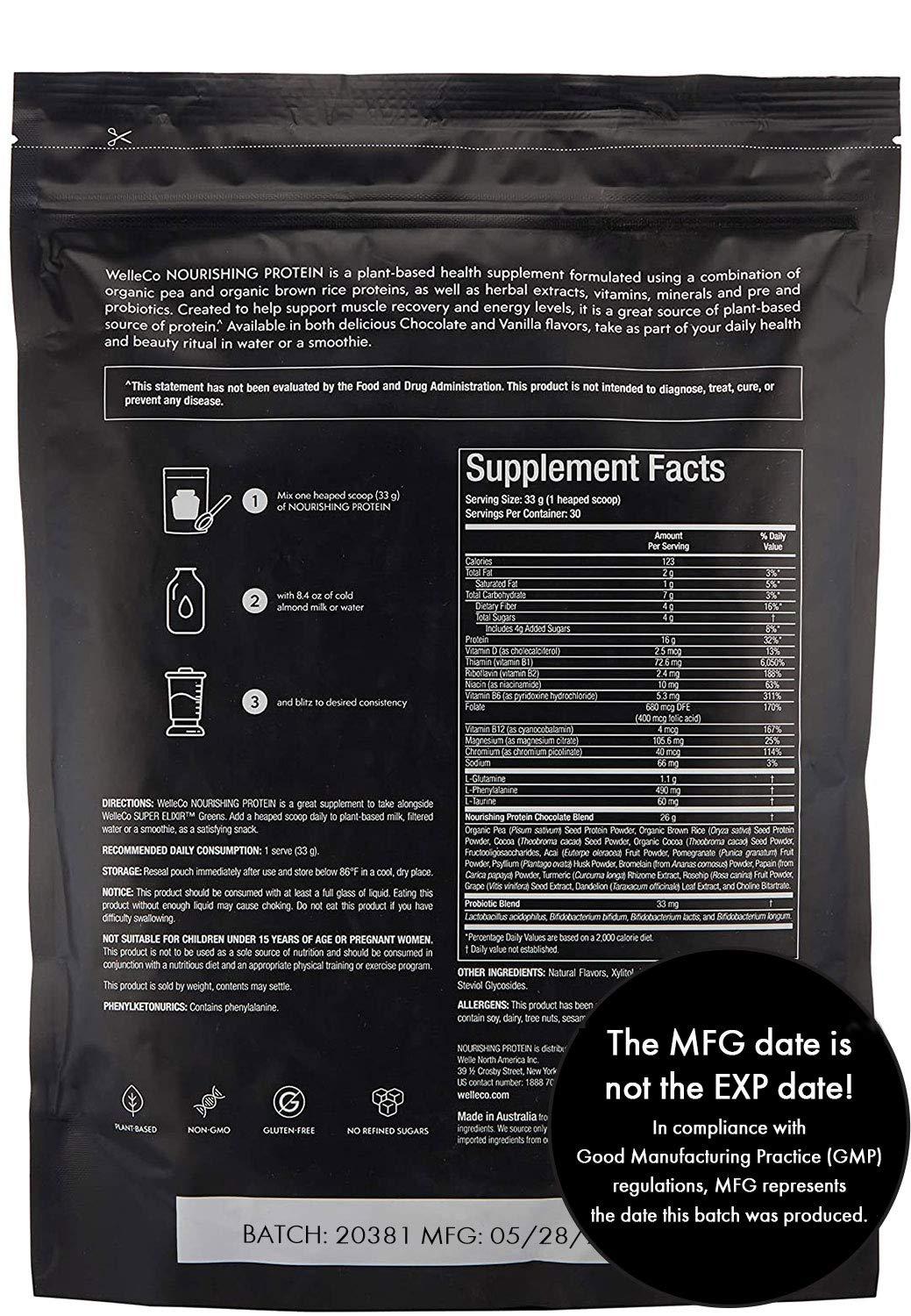 WelleCo WelleCo Vegan Protein Powder, Gluten Free Premium Organic Sprouted Brown Rice & Pea Protein Blend, 6g Carbs & Dairy Free, for Energy, Muscle Recovery, 16g Protein Per Serving, Chocolate, 35.2oz Pouch