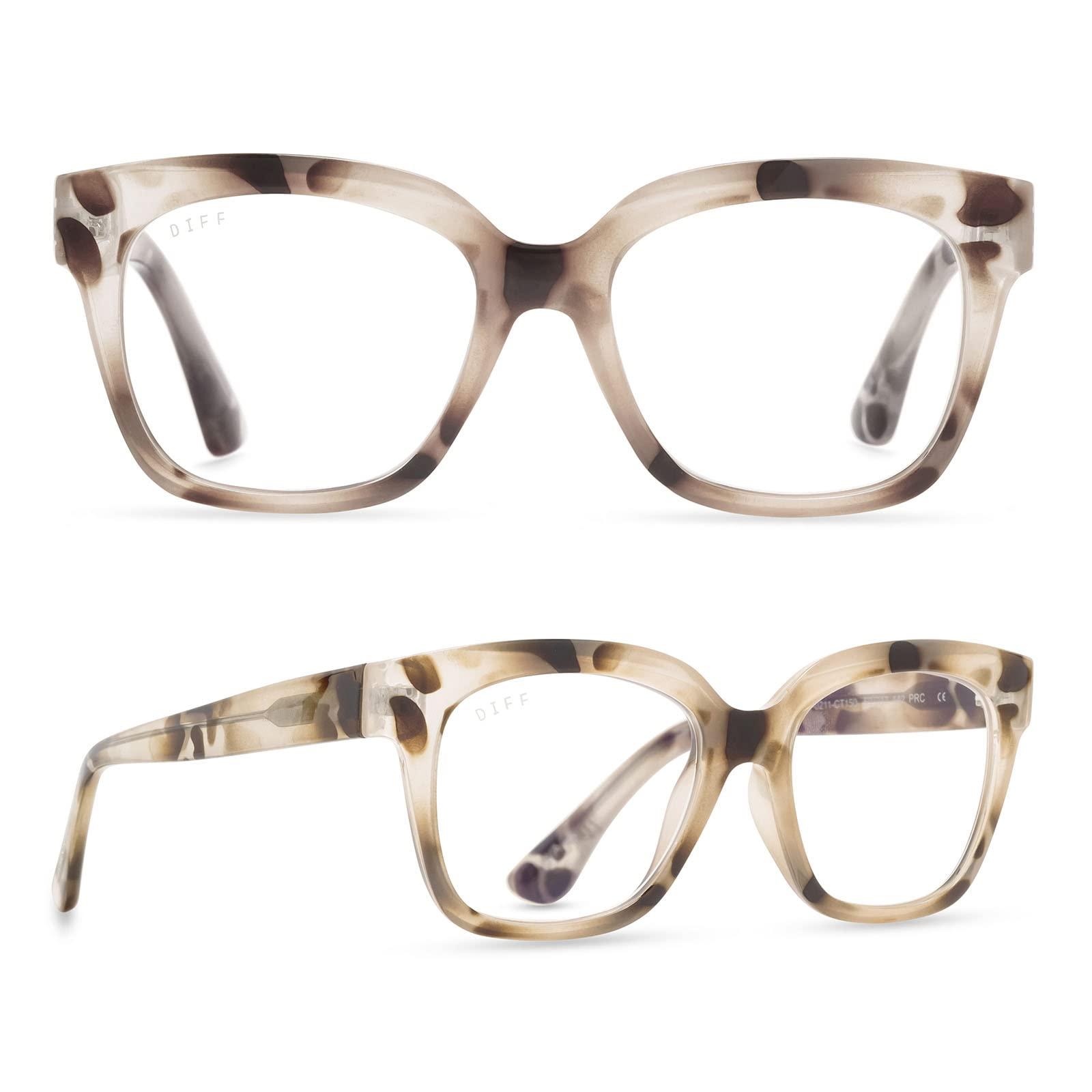 DIFF DIFF Reading glasses for Women, Lightweight Oversized Readers Ava 1.75 designer blue light glasses with magnification, Cream Tortoise