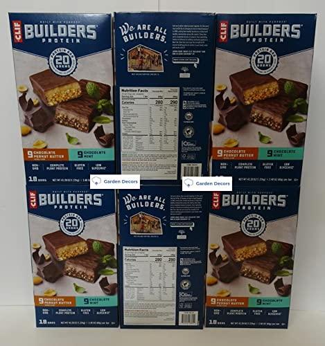 Protein Bars Protein Bars Clif Builders Protein 18 Bars Box: 9 Chocolate Mint & 9 Chocolate Peanut Butter 43.20oz 1.22kg (Six Boxes)