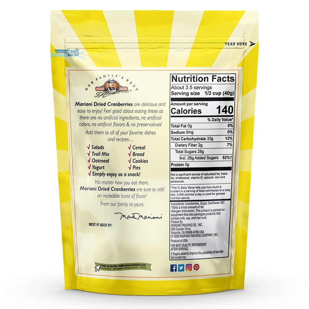 Mariani Premium Mariani Dried Cranberries - Gluten Free, Vegan, No Preservatives - Healthy Snacks for Kids & Adults, 5oz Bag (Pack of 4)