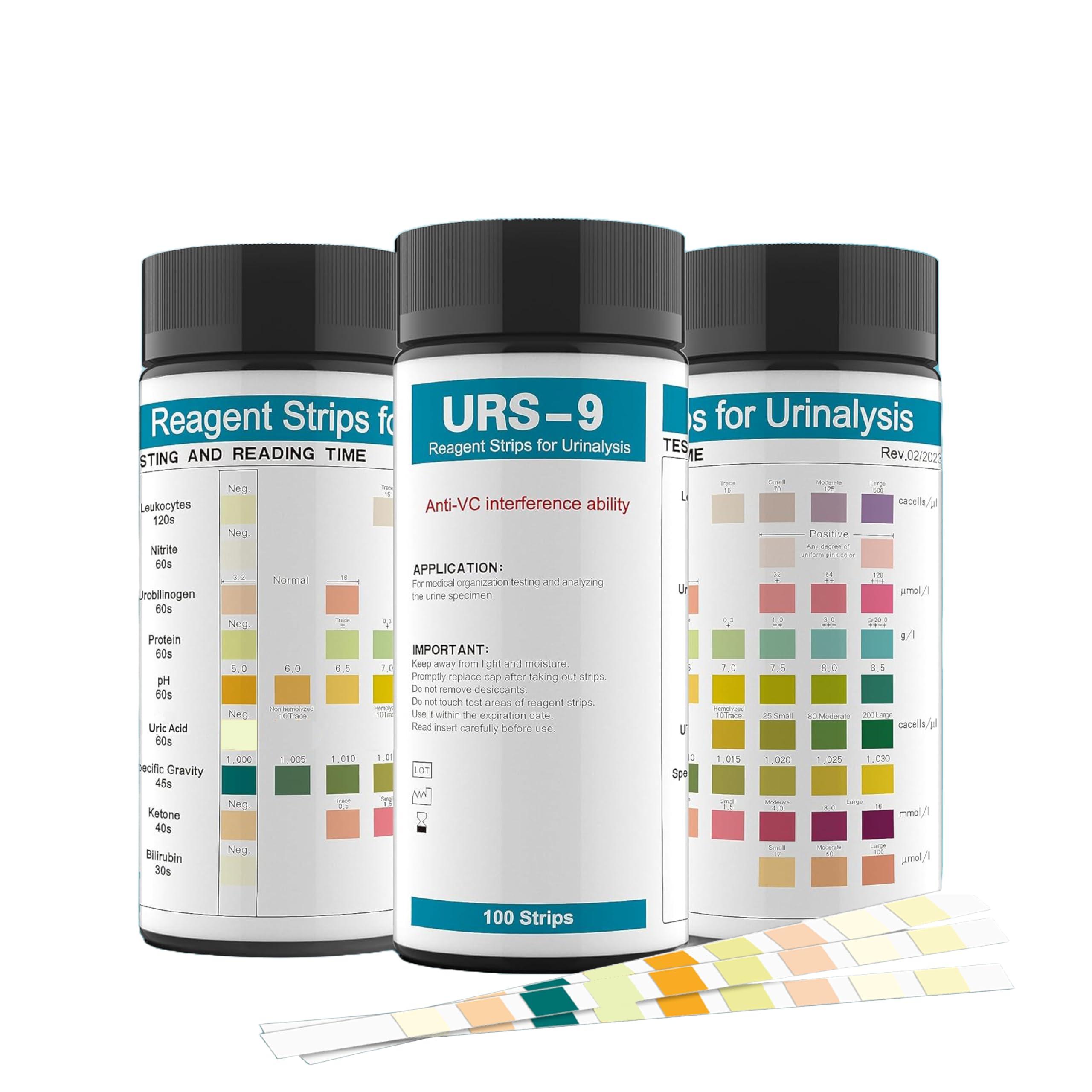 Palinoia URS 9-in-1 Urine Test Strips 9 Parameters Testing UTI, Protein/Leukocytes/Nitrite/pH, 100 CT
