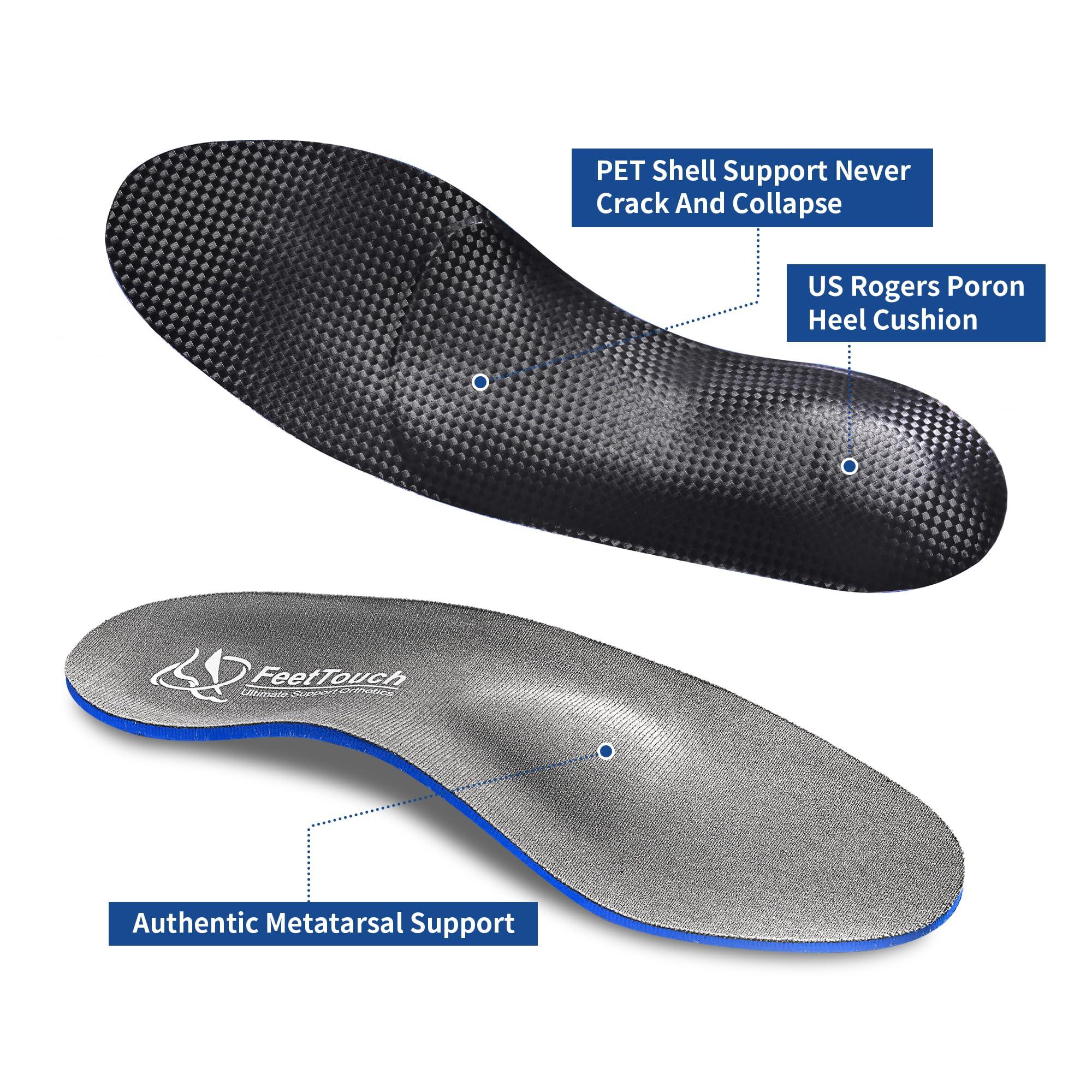 FEETTOUCH FeetTouch Strong Arch Support Orthotics for Metatarsalgia Morton\'s Neuroma,Ball of Foot Pain Relief Inserts Plantar Fasciitis Flat Feet with Poron Heel Cushion Grey