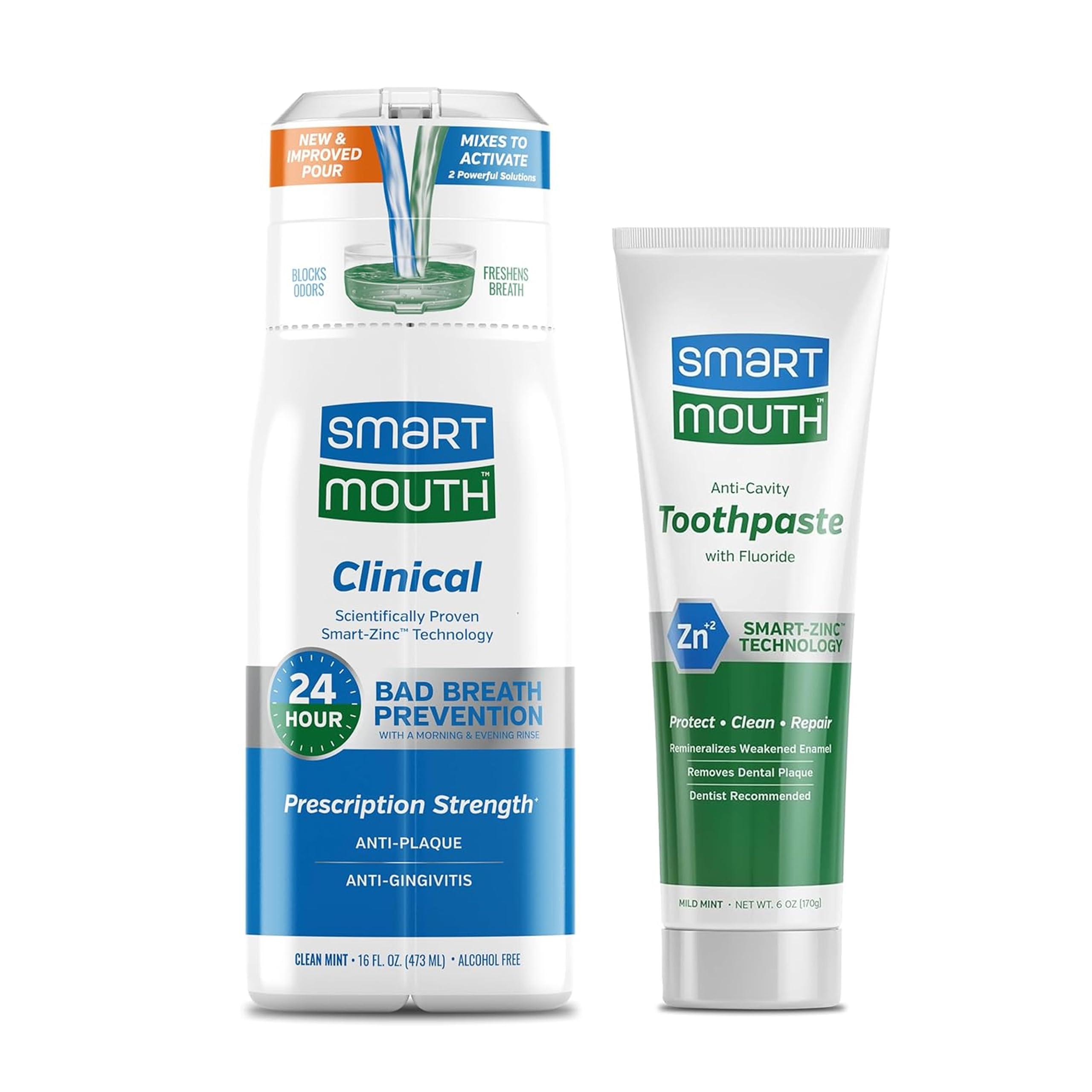 SmartMouth SmartMouth Clinical DDS Activated Oral Rinse and Premium Toothpaste for 24 Hour Bad Breath Prevention and Maximum Gingivitis and Bleeding Gums Protection