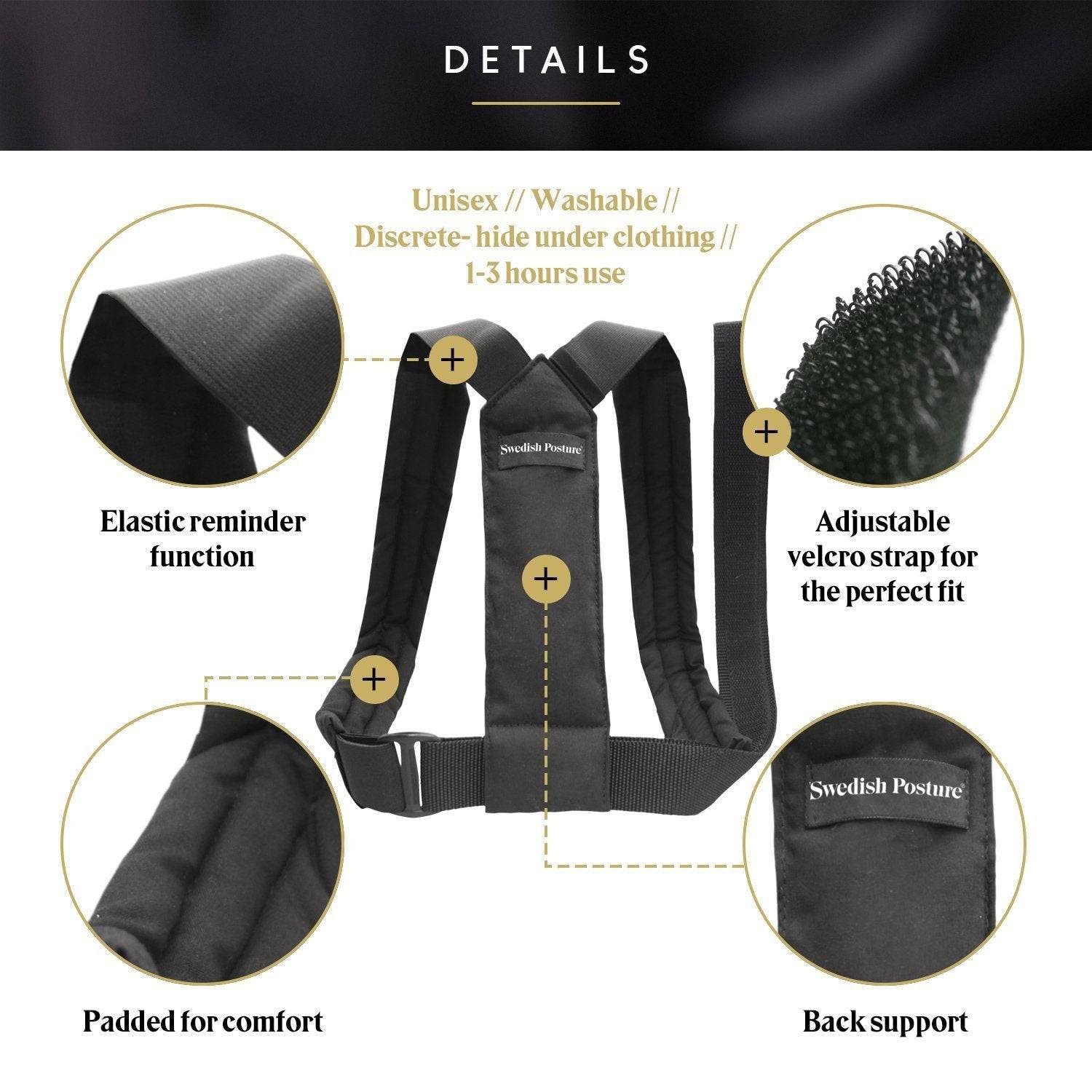 Swedish Posture Swedish Posture Classic Brace Shoulders and Upper Back Pain Relief ((Female L-XL / Male - L), Black)