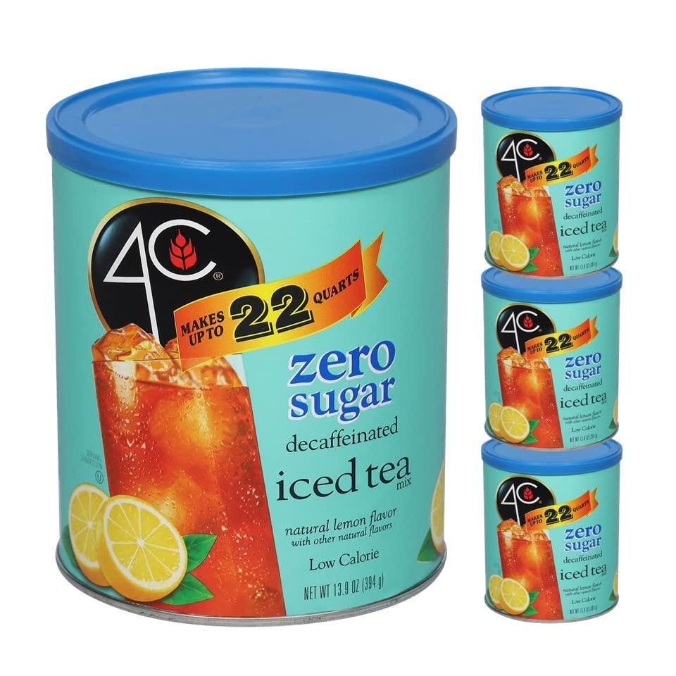 4C 4C Light Powdered Drink Mix Cannisters, Zero Sugar Decaffeinated Iced Tea 3 Pack, 22 Quarts, Family Sized Cannister, Low Calorie, Thirst Quenching Flavors