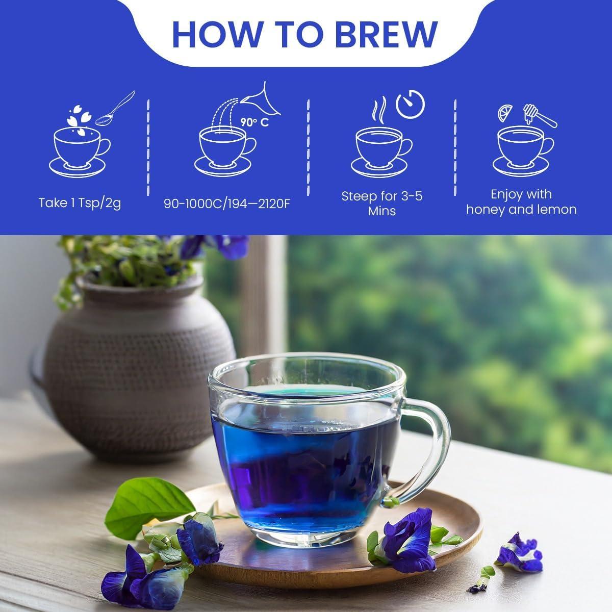 BLUE TEA BLUE TEA - Butterfly Pea Flower Tea - 8.82 Oz (500+ Cups) Loose | HALLOWEEN GIFTS | SUPER ANTIOXIDANT | Flower Based - Herbal Tea - Caffeine Free - Non-GMO - No Preservatives - Vegan - Detox Tea | Zipper Pack