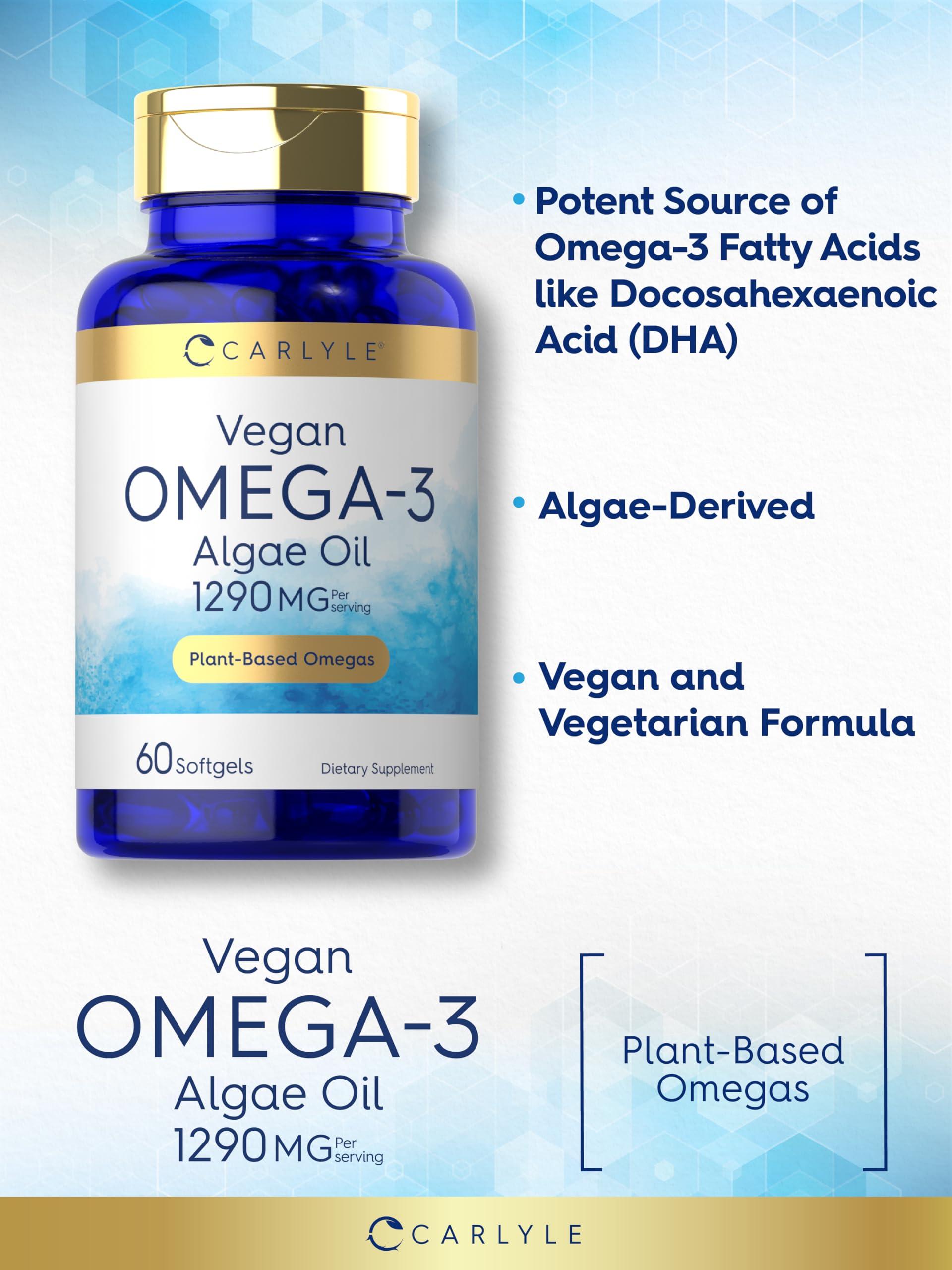 Carlyle Carlyle Vegan Omega 3 Supplement | 1290 mg | 60 Softgels | Plant Based | Non-GMO & Gluten Free | from Algae Oil