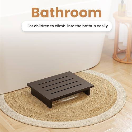 HOLANA Holana 3.5\" Wooden Step Stool for Adults (No Assemble Required)- 200 Lbs One Step Stools for High Bed Riser - Small Stepping Stool for Elderly, Seniors, Kid/Bathroom, Bed, Kitchen (Acacia Wood)