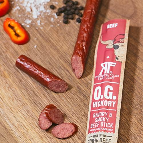 RIGHTEOUS FELON Righteous Felon Meat Sticks | 100% Beef Sticks | Gluten Free & Keto Meat Sticks | Low Sugar & High Protein Meat Sticks | Healthy Snack for Adults | Jerky Gifts for Men | OG Hickory, 10 Pack
