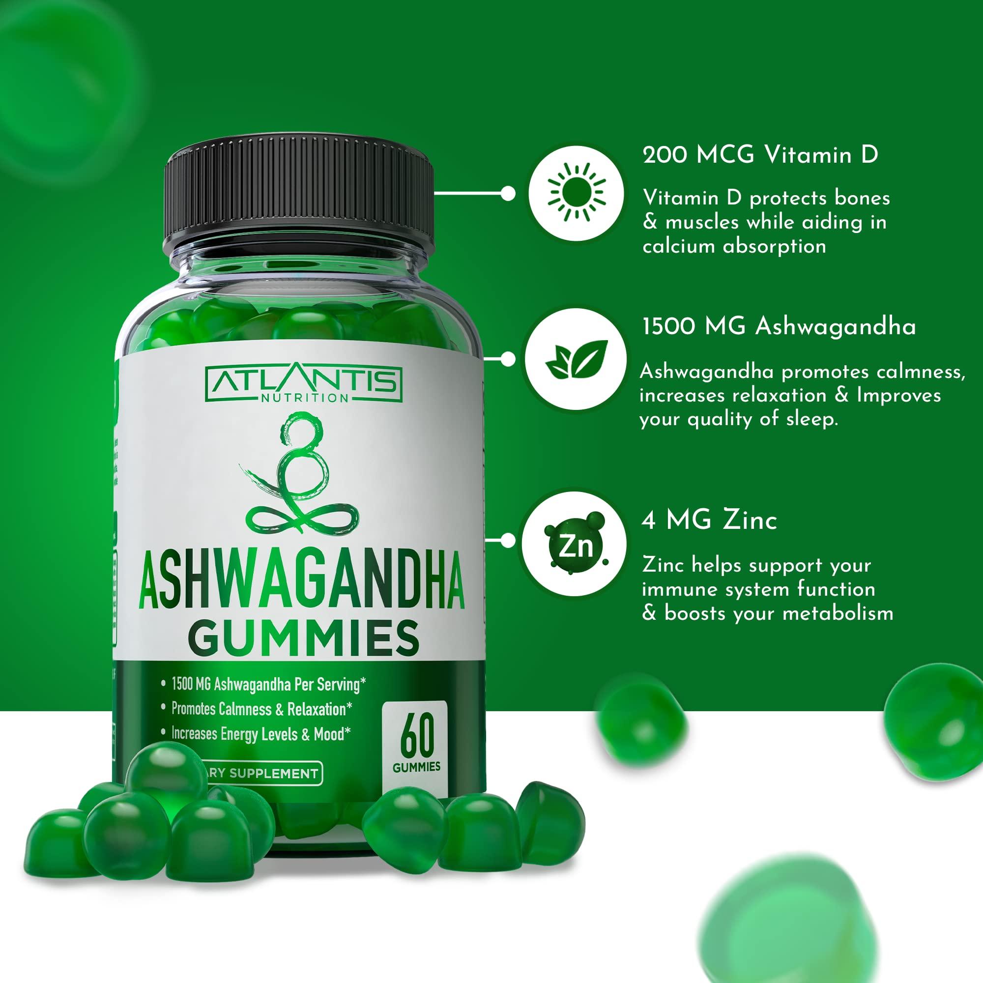 Atlantis Nutrition Ashwagandha & Magnesium Gummies for Improved Sleep & Strengthened Body Functions. Ashwagandha Boosts Mood & Energy - Magnesium Helps Recover Muscles & Relieves Cramps - Vegan