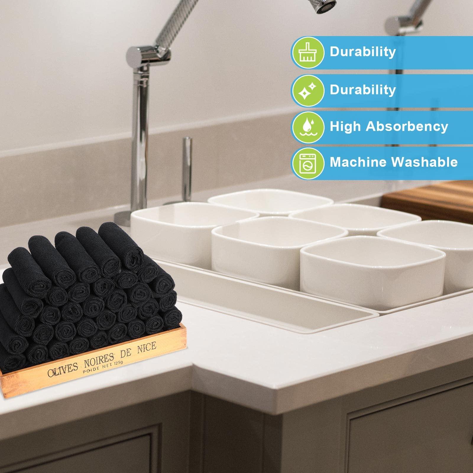 Tenare Tenare 100 Pack 12\'\' x 12\'\' Microfiber Cleaning Cloths Reusable Cleaning Rags Bulk Microfiber Towels Softer Highly Absorbent Washcloths for House Kitchen Car Window(Black)