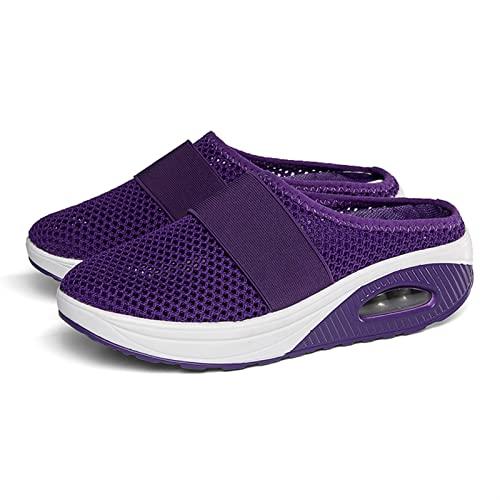Bonseor Bonseor Air Cushion Slip-On Walking Shoes Orthopedic Diabetic Walking Shoes, Breathable with Arch Support Knit Casual Comfort Outdoor Walking Sneakers (Purple,10)