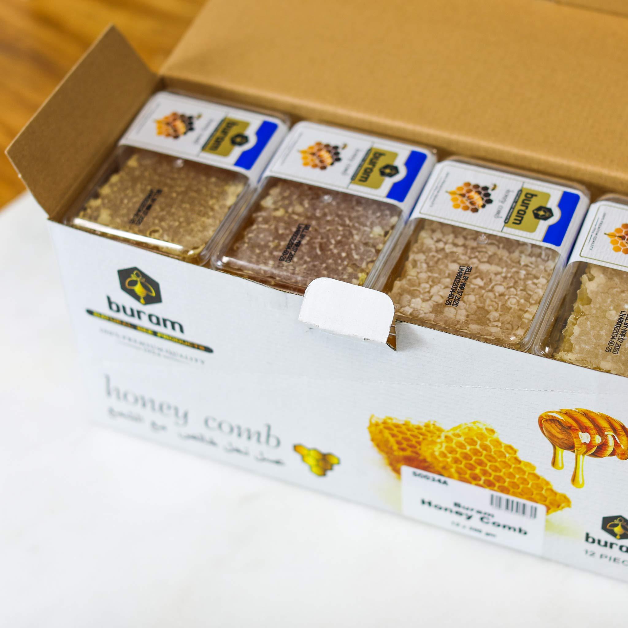 Buram Buram 100% Pure, Gourmet Raw Honeycomb, 100% All-Natural, No Additives, No Preservatives, From the Turkish Mountains, 7.1 oz Pack of 12